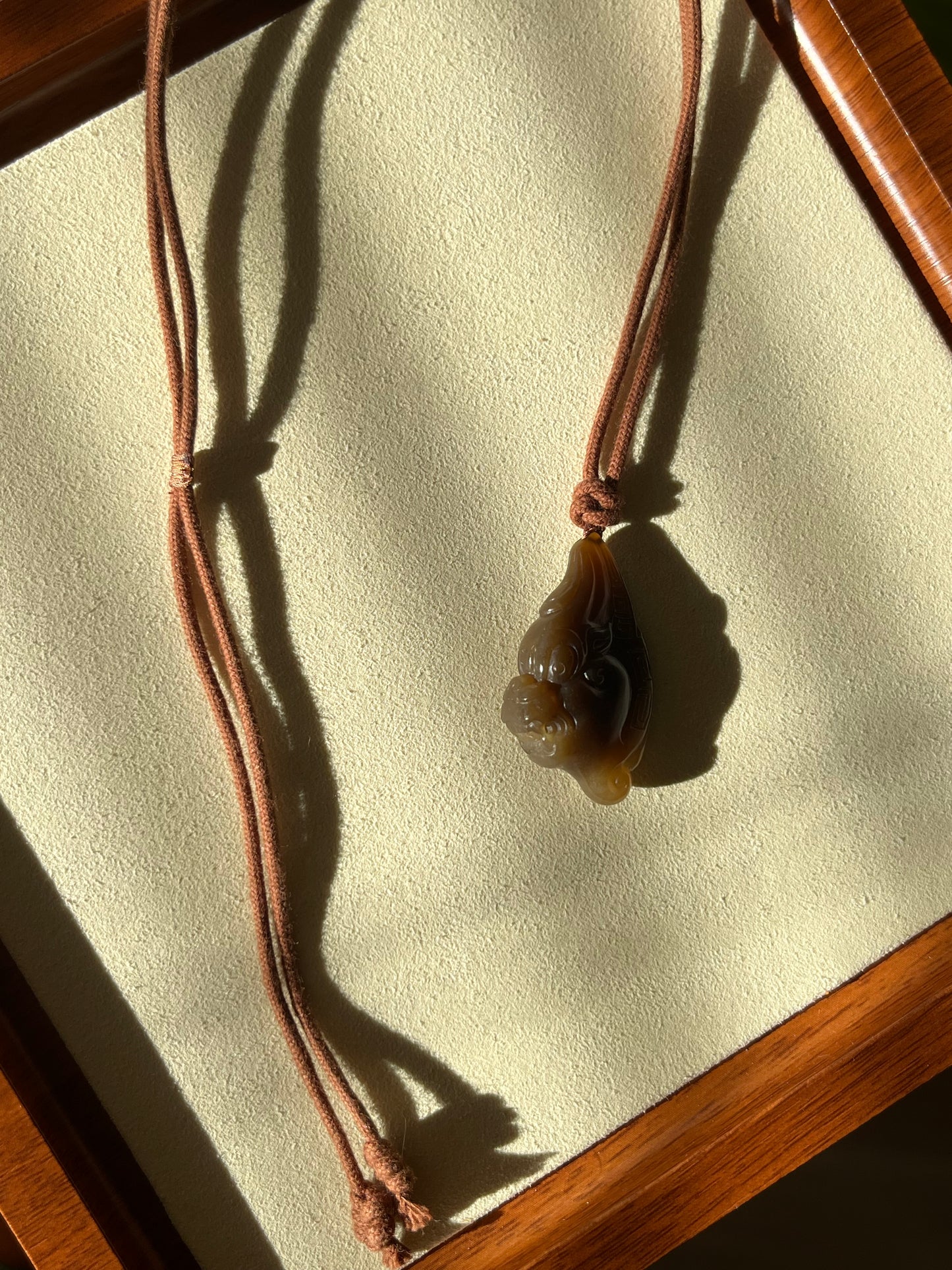 Hand Carved Brown Hetian Jade Beast Face Pendant