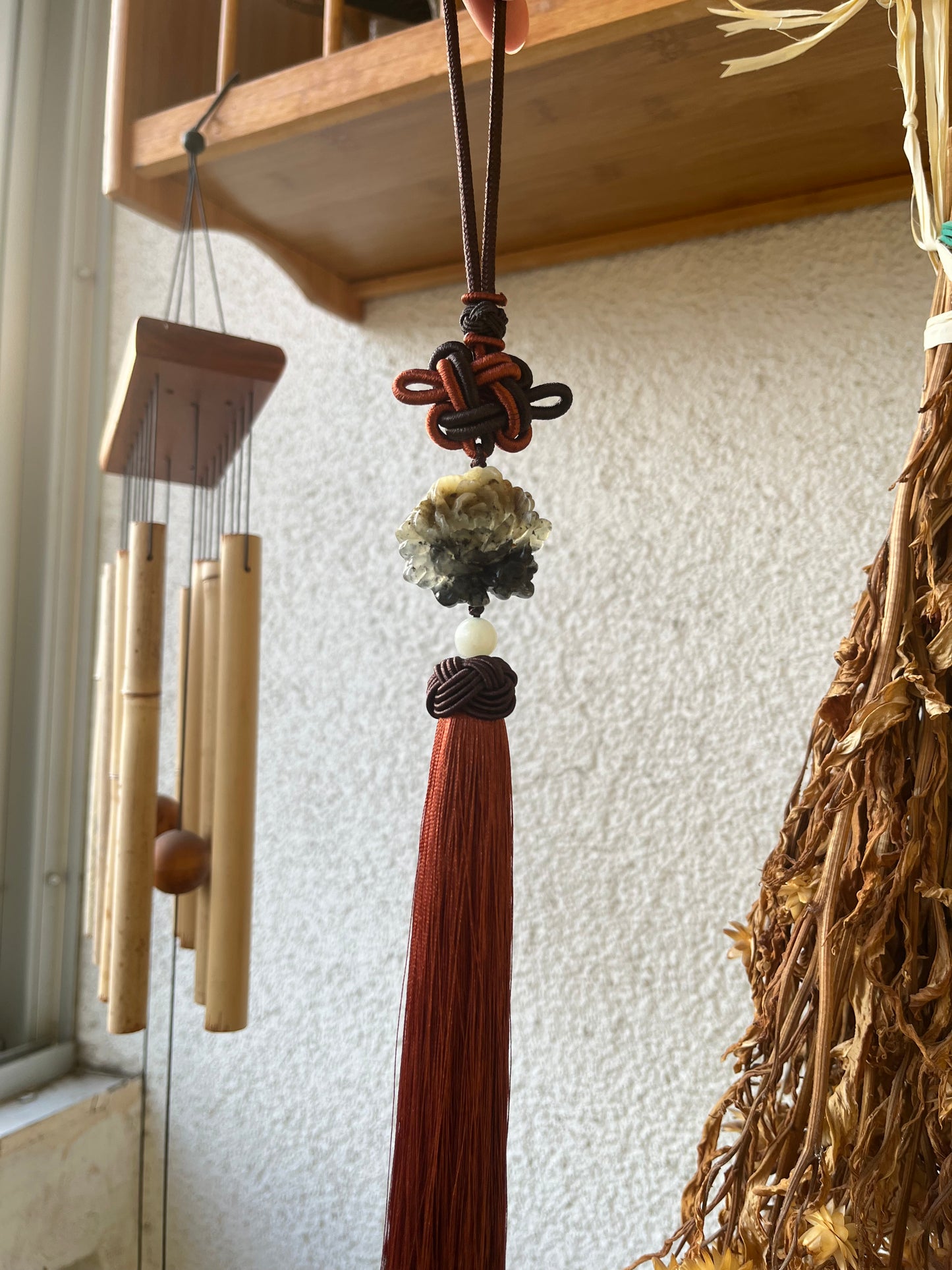 Xiu Jade Peony Car Hanging | 岫玉牡丹车挂