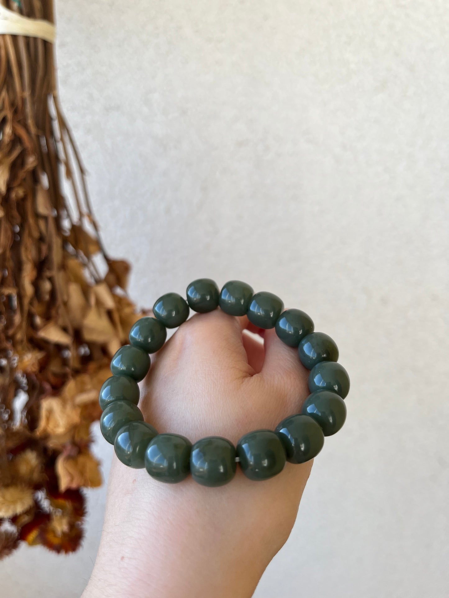 Blue Hetian Jade Bracelet with 12mm x 10mm Barrel Bead