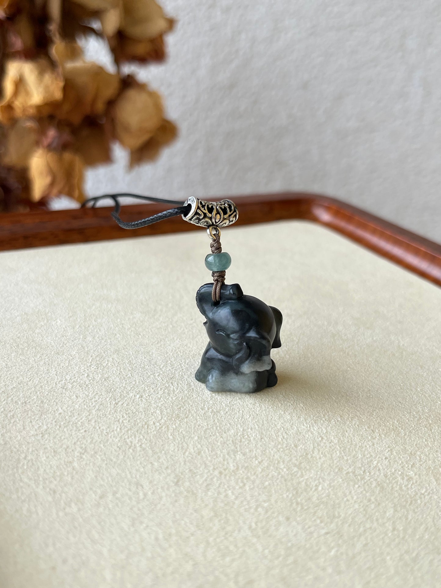 Cute Black Hetian Jade (Qinghua) Elephant Necklace