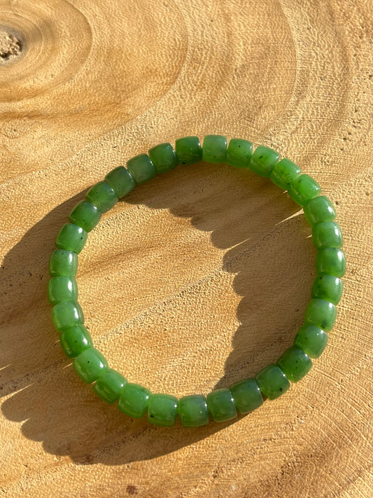 Green Hetian Jade Beaded Bracelet (6mm x 4mm)