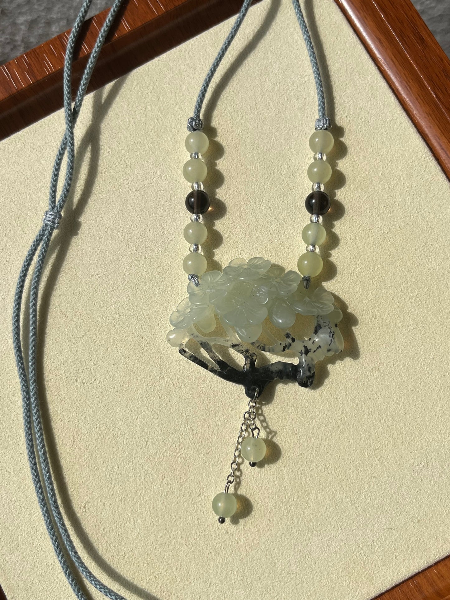 Hand Carved Xiu Jade Plum Blossom