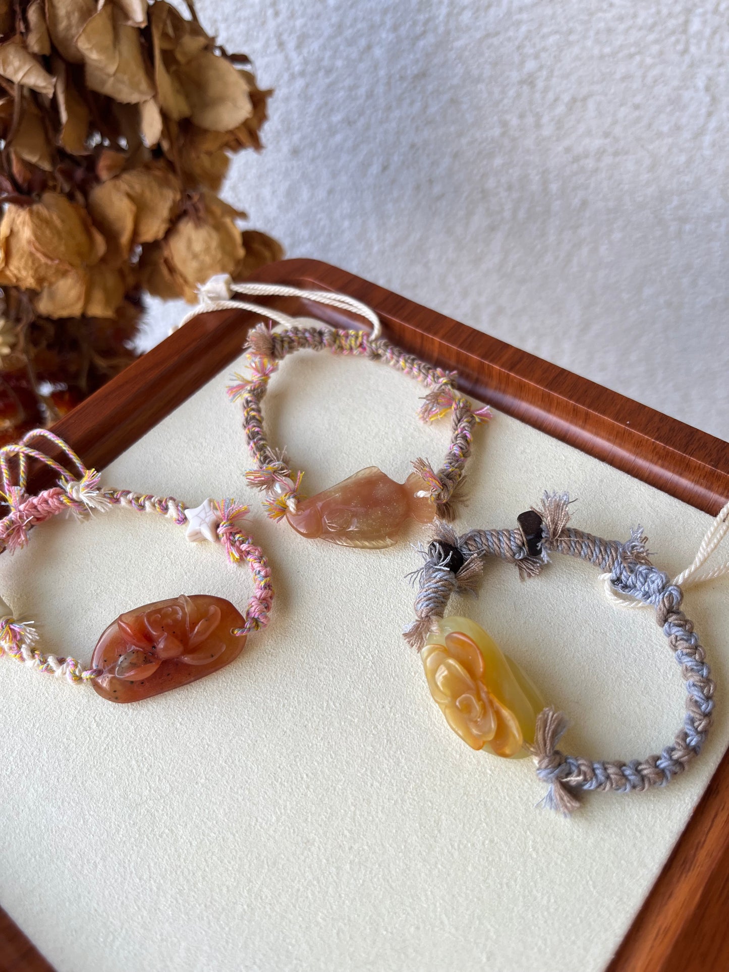 Handmade Bracelets with Hand Carved Xiu Jade Pendants