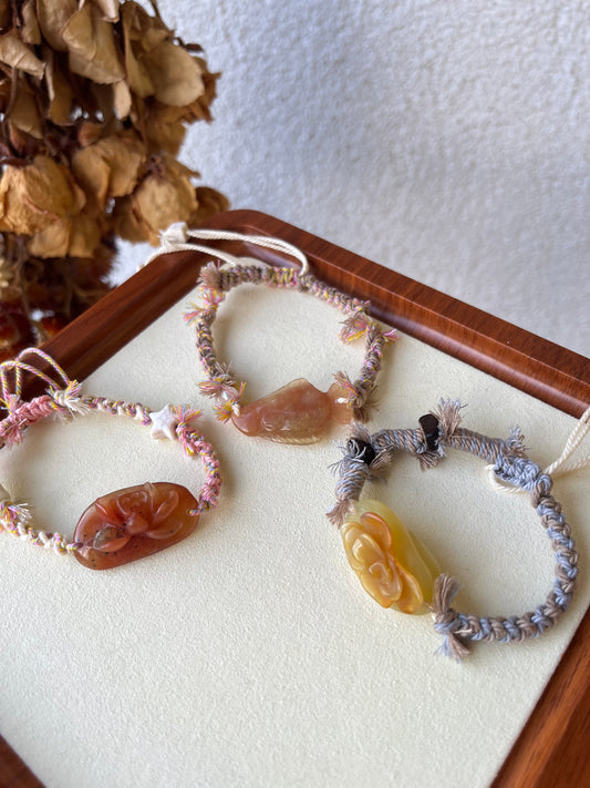 Handmade Bracelets with Hand Carved Xiu Jade Pendants