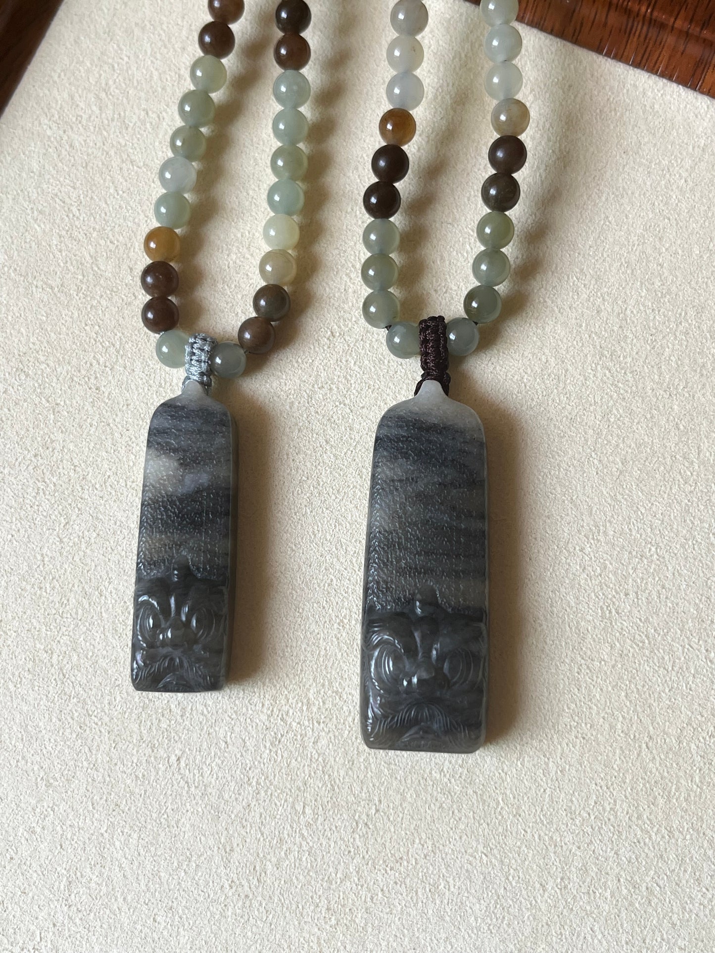 Qinghua Hetian Jade Beast Face Set | 和田青花兽面套链