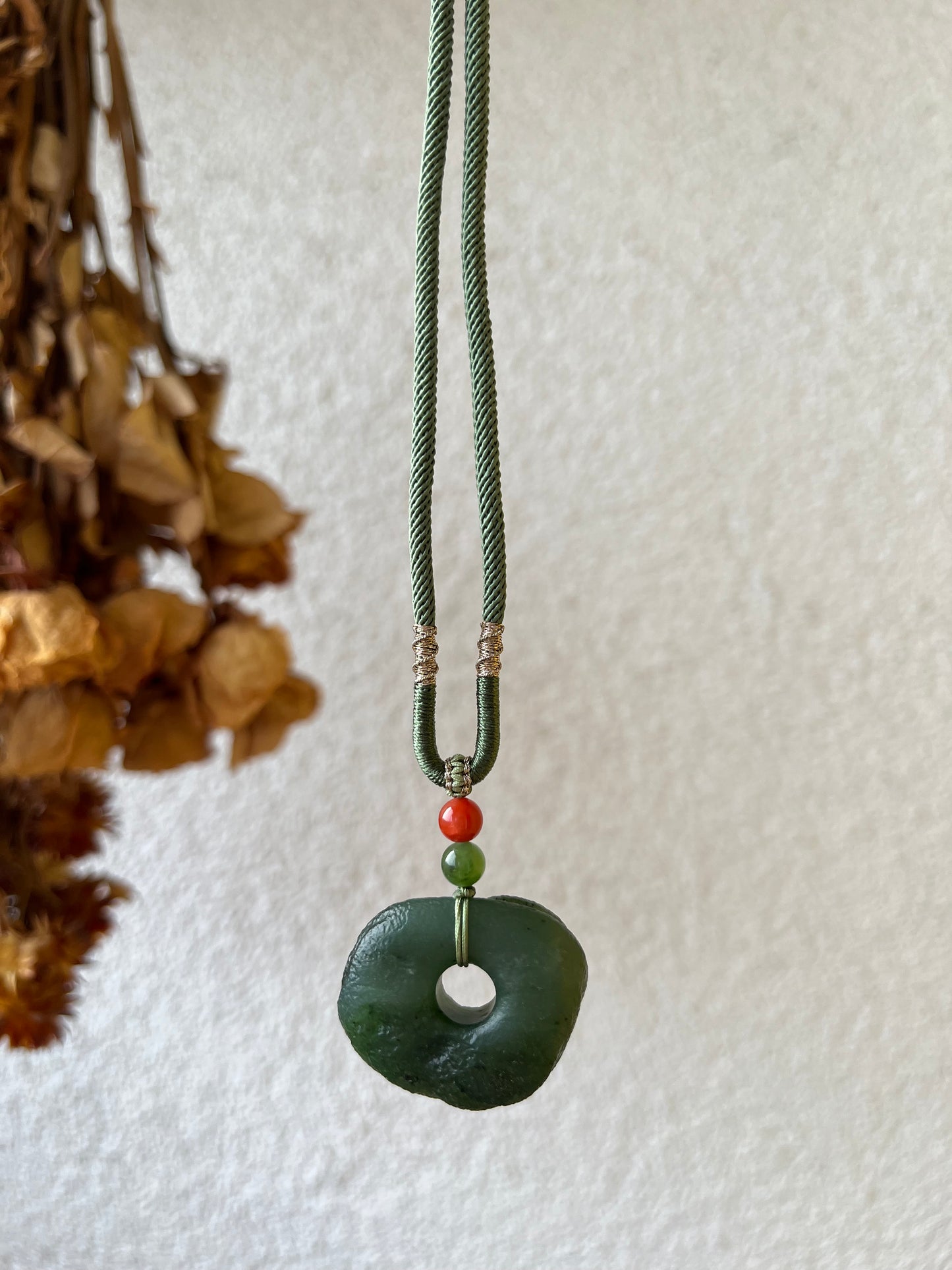 Ancient-style Green Hetian Jade Peace Buckle (Ping An Kou)