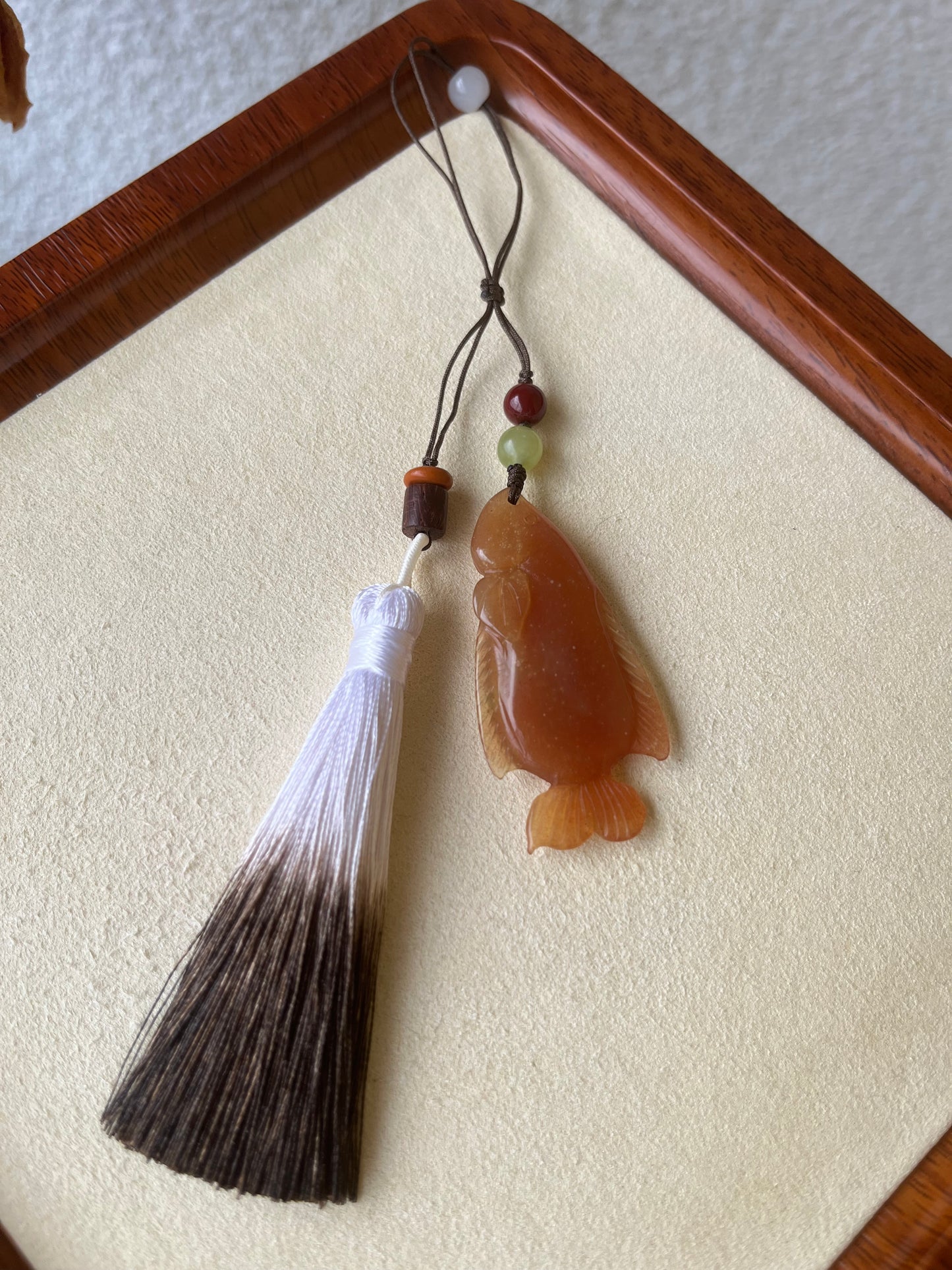 Hand Carved Xiu Jade Fish Phone Charm / Bag Charm