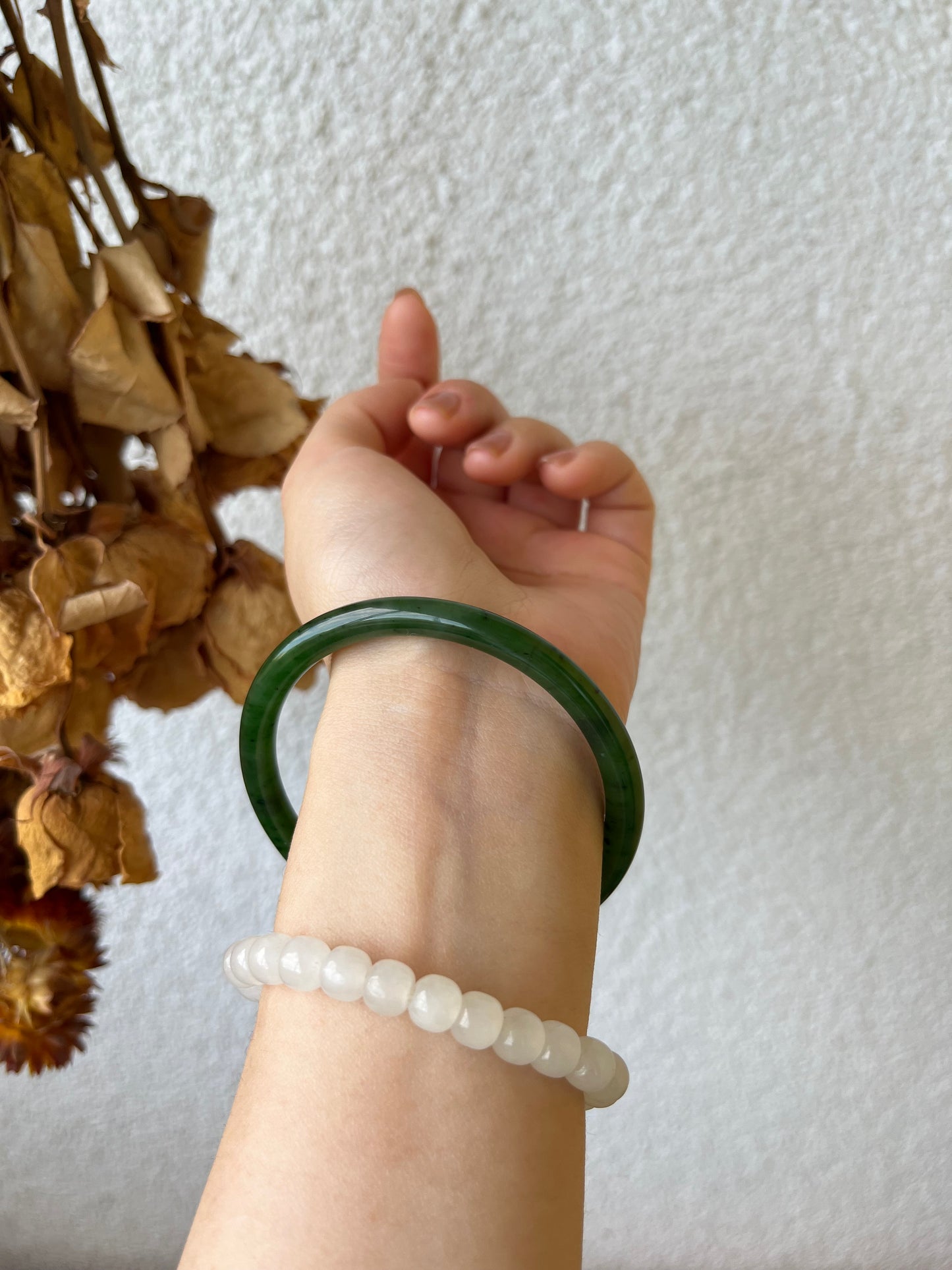 Green Hetian Jade Slim Bangle 58cm | 碧玉叮当镯