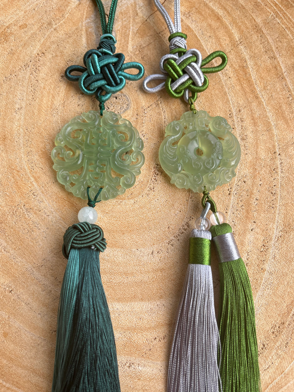 Xiu Jade Dragon and Phoenix Auspicious Pendant Car Hanging