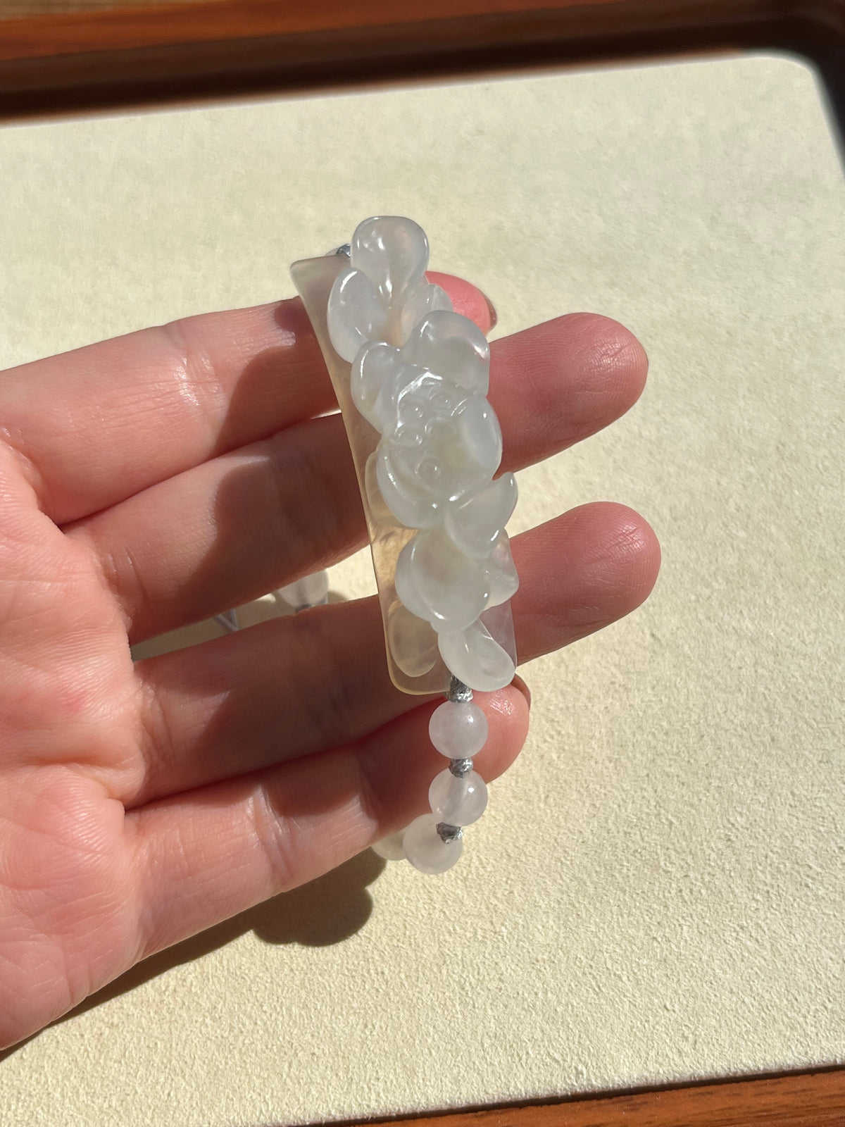 Hand Carved White Xiu Jade Lotus Pendant