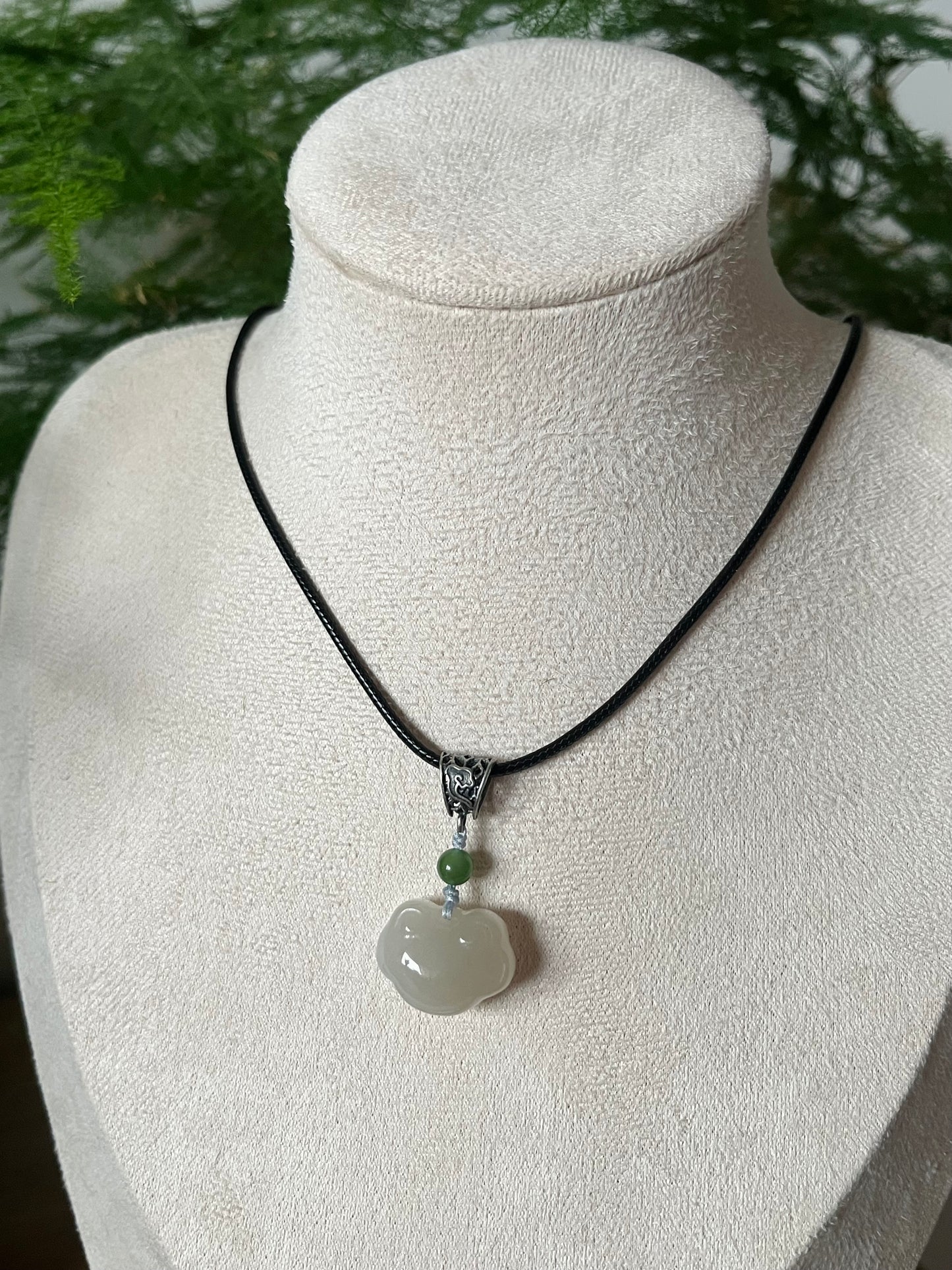 Handmade Necklace with a Light Dirty Pink Hetian Jade Ruyi (As you wish) Pendant