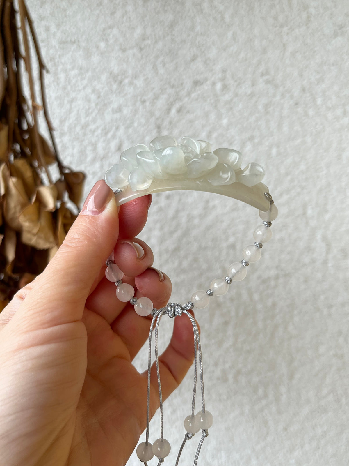 Hand Carved White Xiu Jade Lotus Pendant