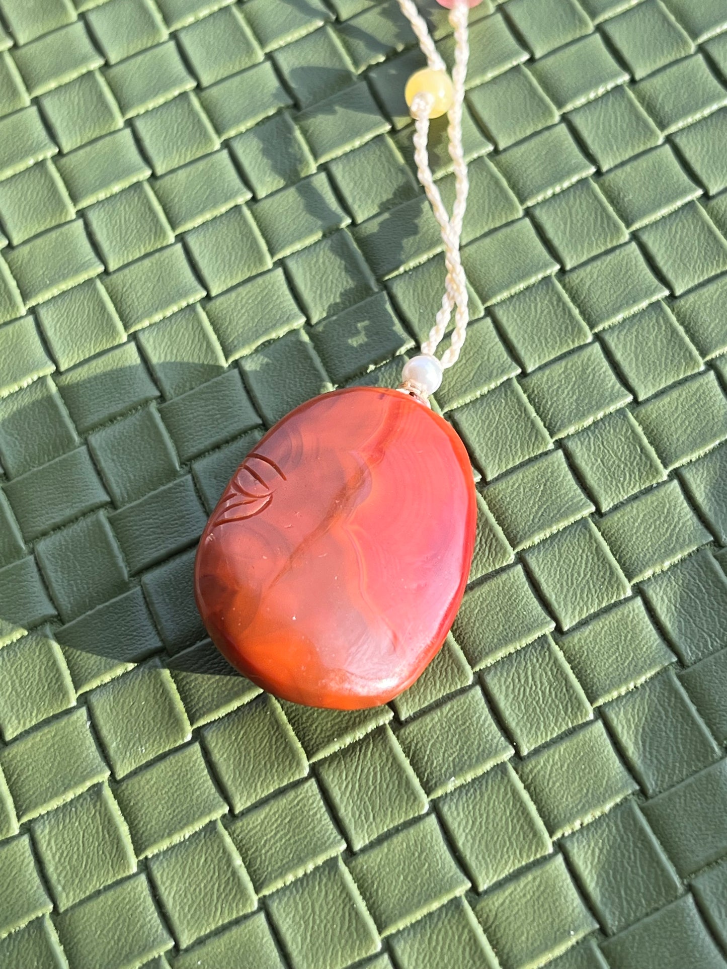Hand Carved Nanhong Agate Peony Flower and Butterfly Pendant | 手雕南红蝶恋花