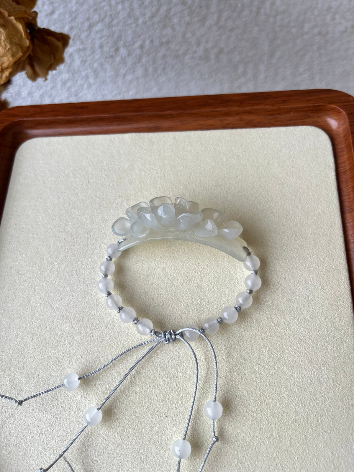 Hand Carved White Xiu Jade Lotus Pendant