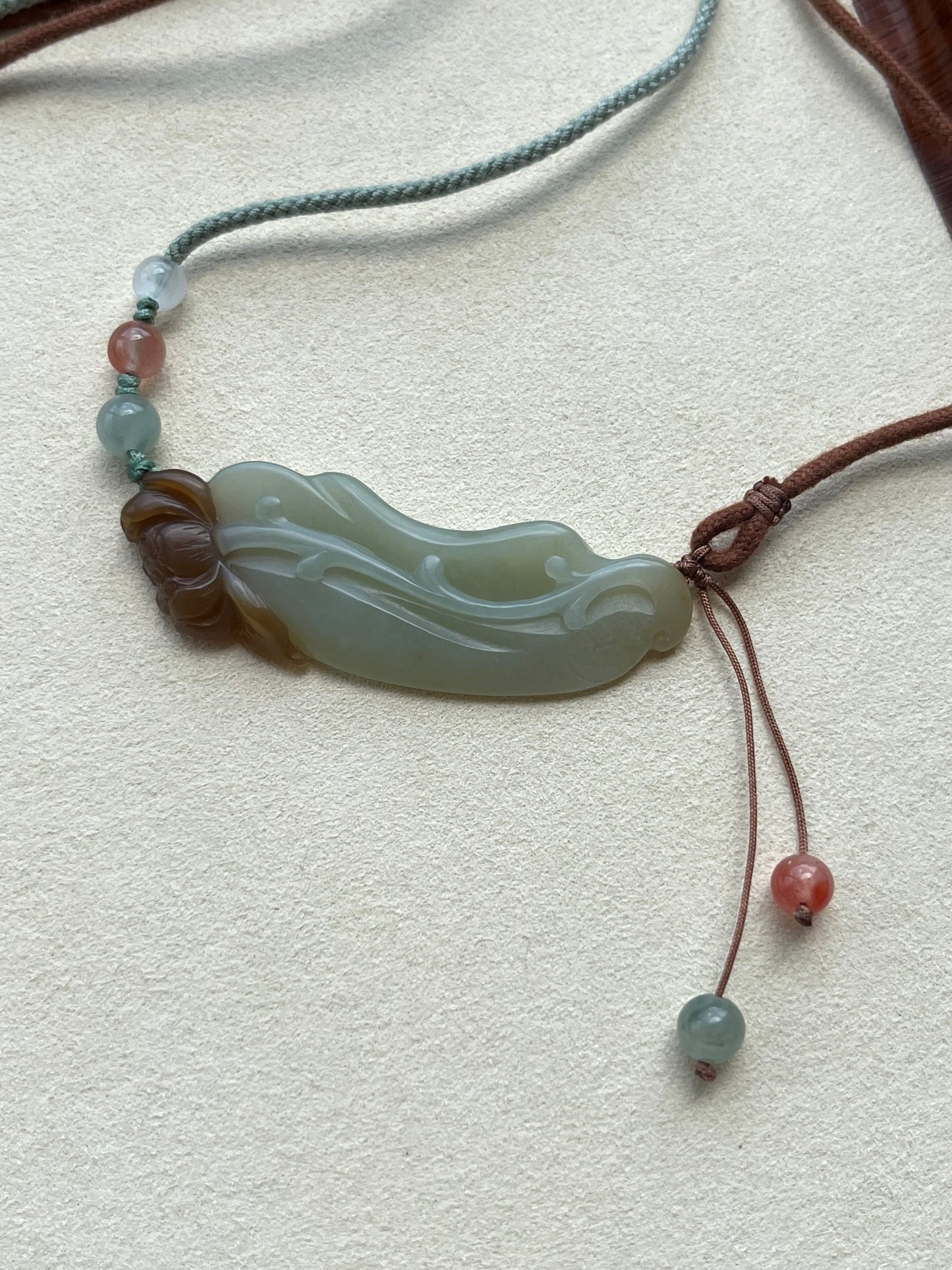 Hand Carved Blue and Brown Hetian Jade Lotus Pendant | 和田蓝糖俏色荷花