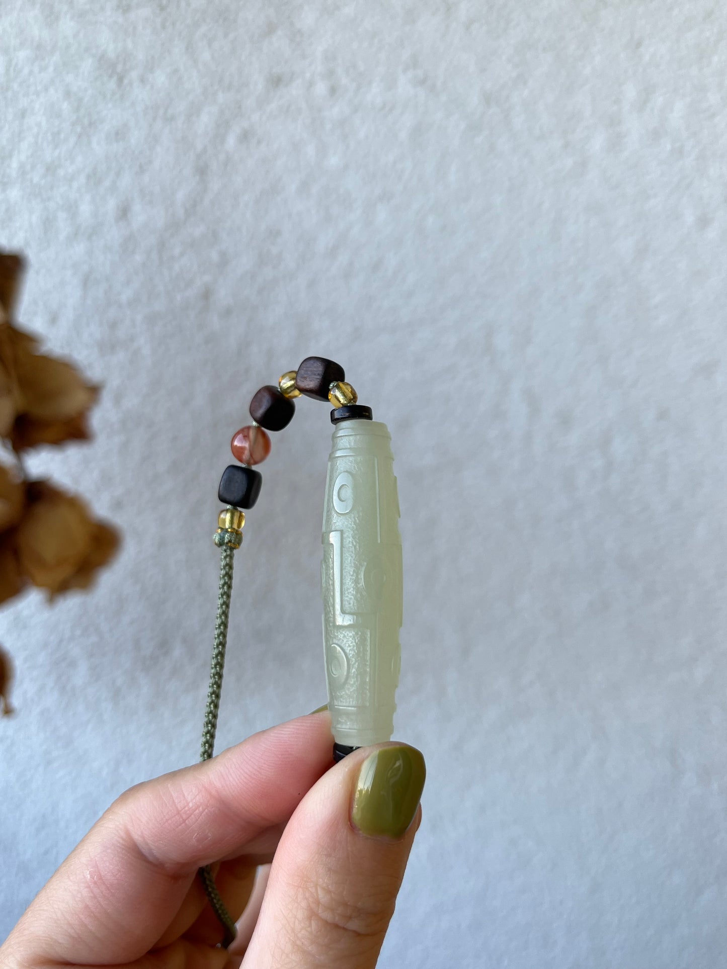 Necklace Crafted from a Hetian Jade Nine-Eyed Dzi Bead | 和田晴水九眼天珠