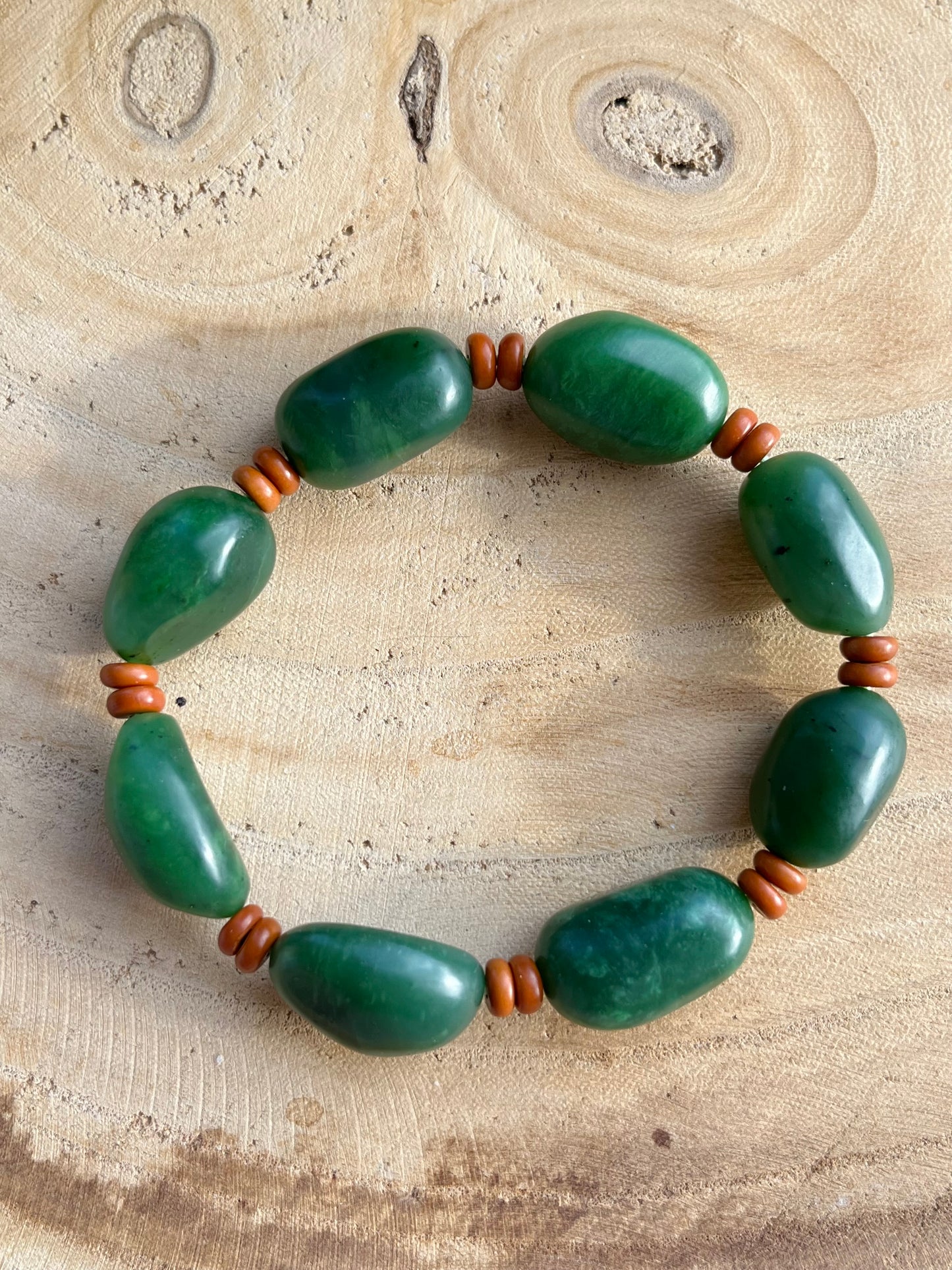 Green Hetian Jade Bracelet with Big Irregular Shaped Beads, 碧玉随形大珠子手串