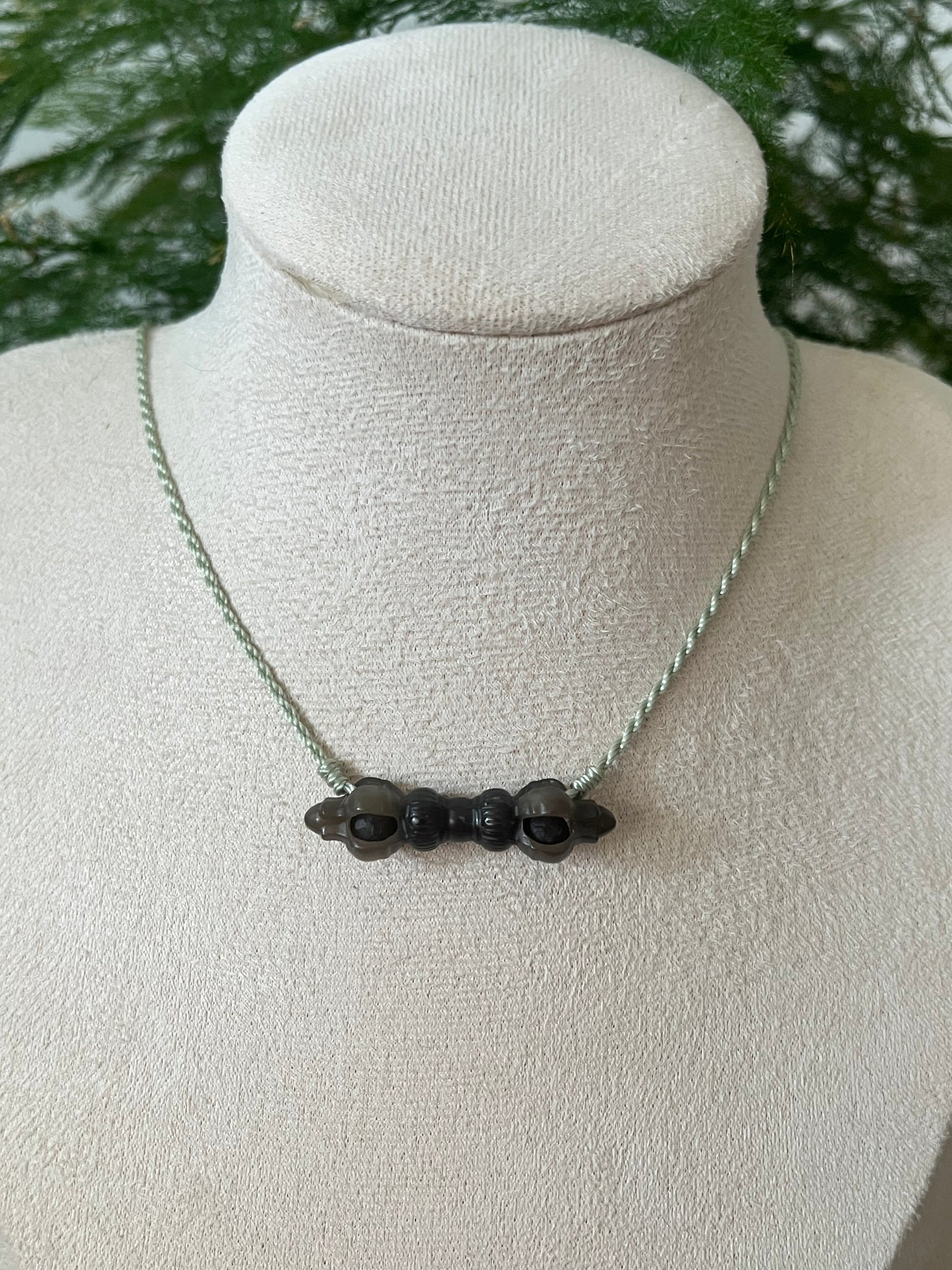 Small Dark Grayish Purple Hetian Jade Vajra Necklace | 和田浓烟紫小金刚杵锁骨链