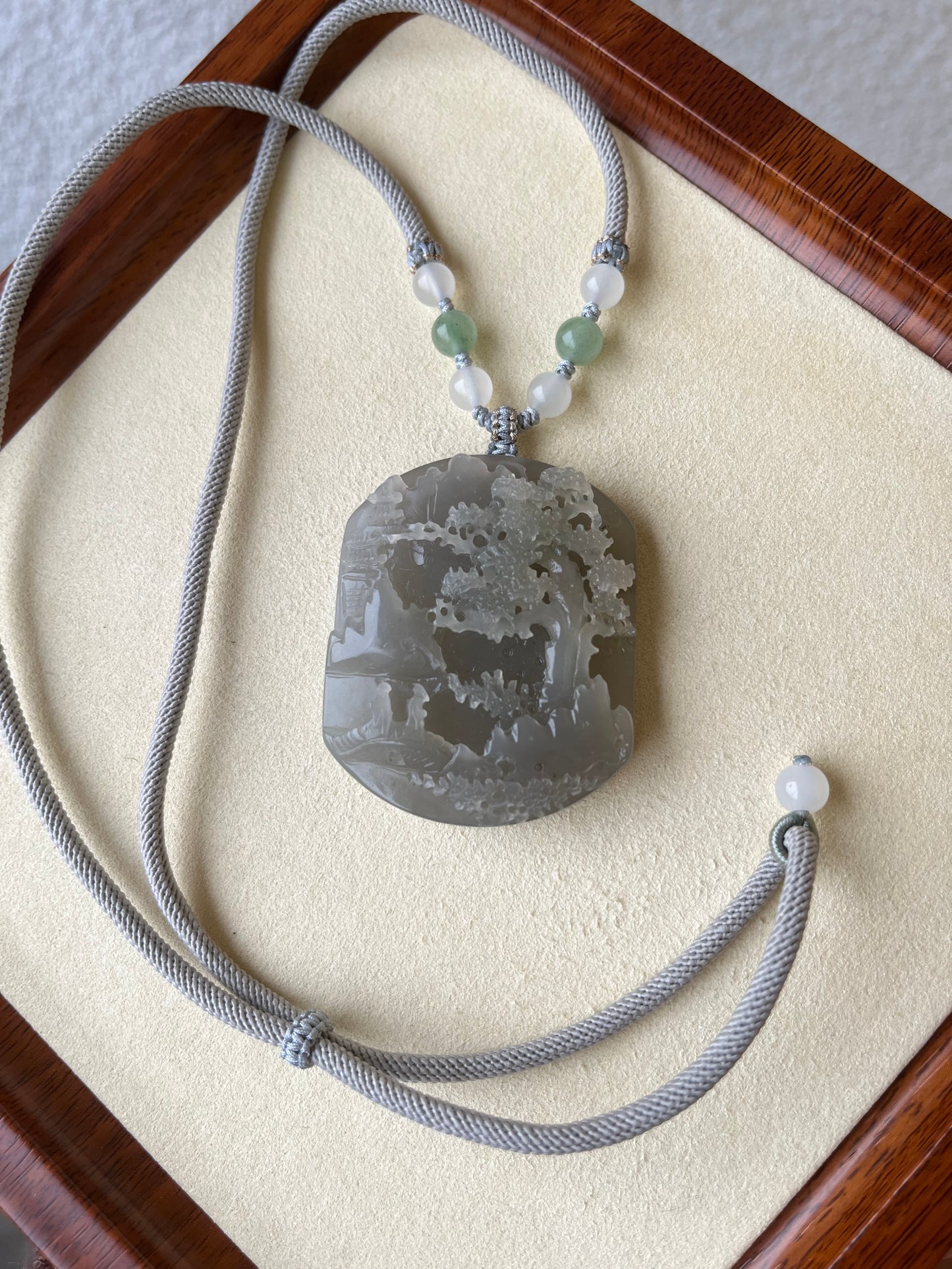 Hand Carved Grayish Purple Hetian Jade Landscape | 和田烟紫山水