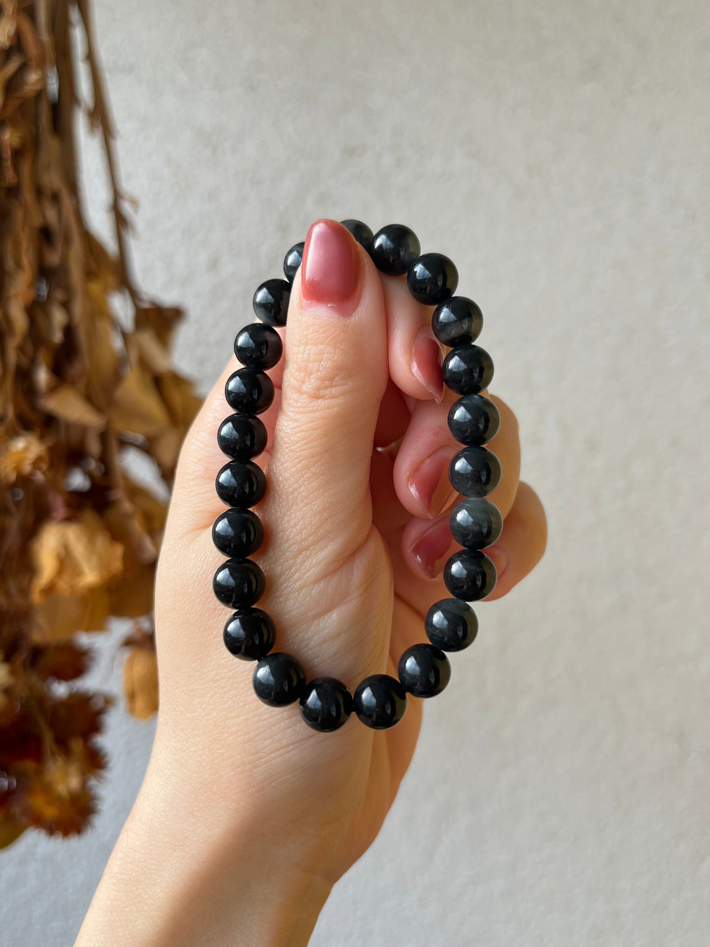 Dark Gray Qinghua Hetian Jade Beaded Bracelets 12mm, 8mm | 和田聚墨青花手串