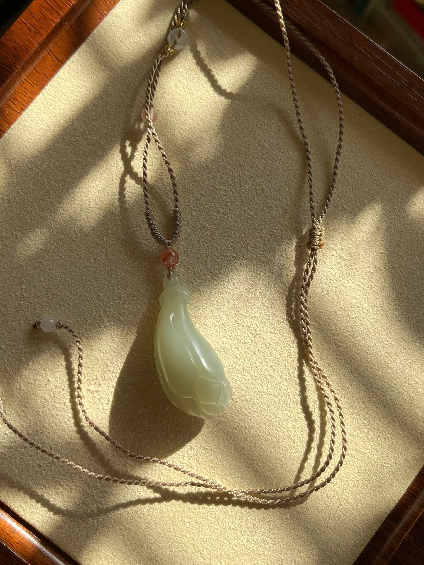 Hand Carved Blue Hetian Jade Magnolia Pendant