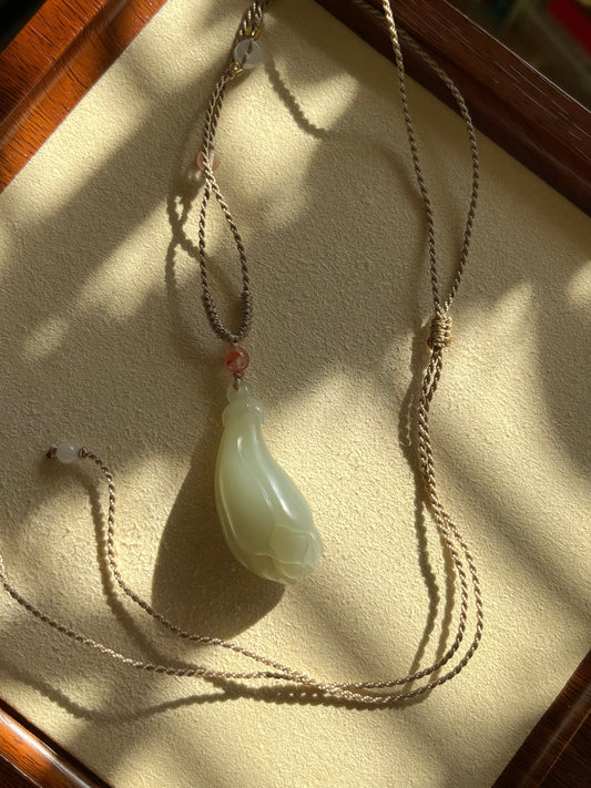 Hand Carved Blue Hetian Jade Magnolia Pendant