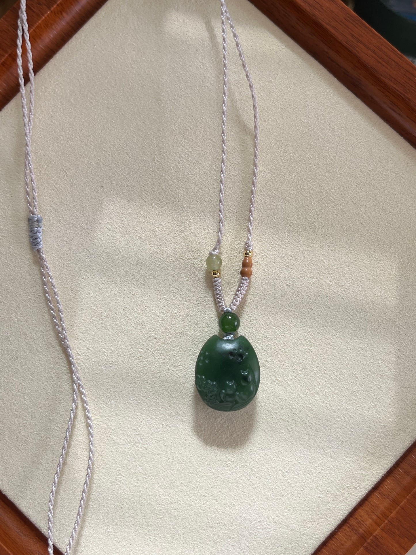 Green Hetian Jade Cat Necklace