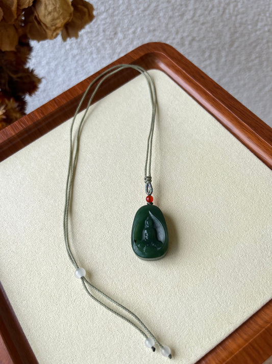 Green Hetian Jade Enlightenment Pendant | 和田碧玉悟道