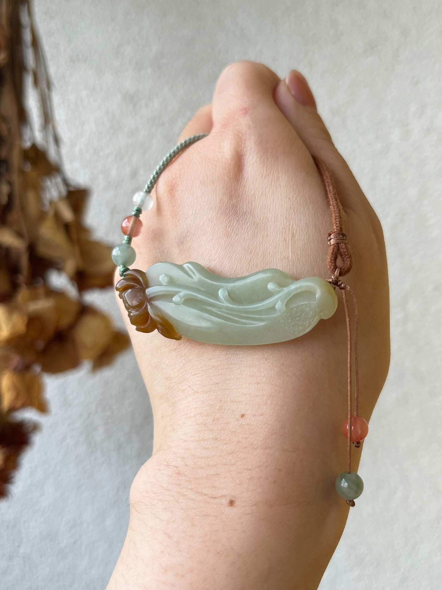 Hand Carved Blue and Brown Hetian Jade Lotus Pendant | 和田蓝糖俏色荷花
