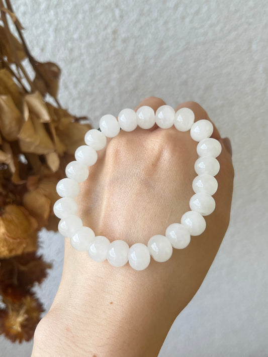 White Hetian Jade Abacus Bead Bracelet 10mm x 8mm | 和田白玉算盘珠手串