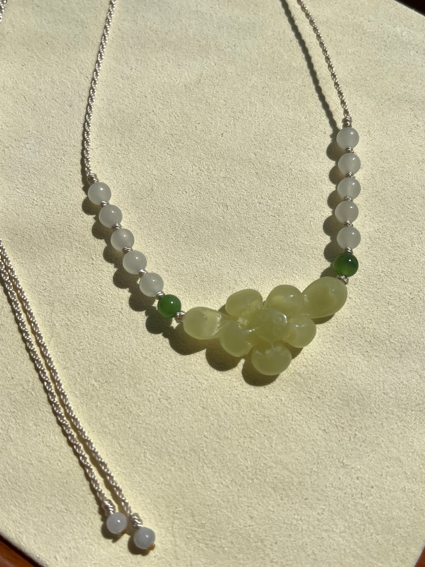 Hand Carved Yellow Hetian Jade Lotus Necklace