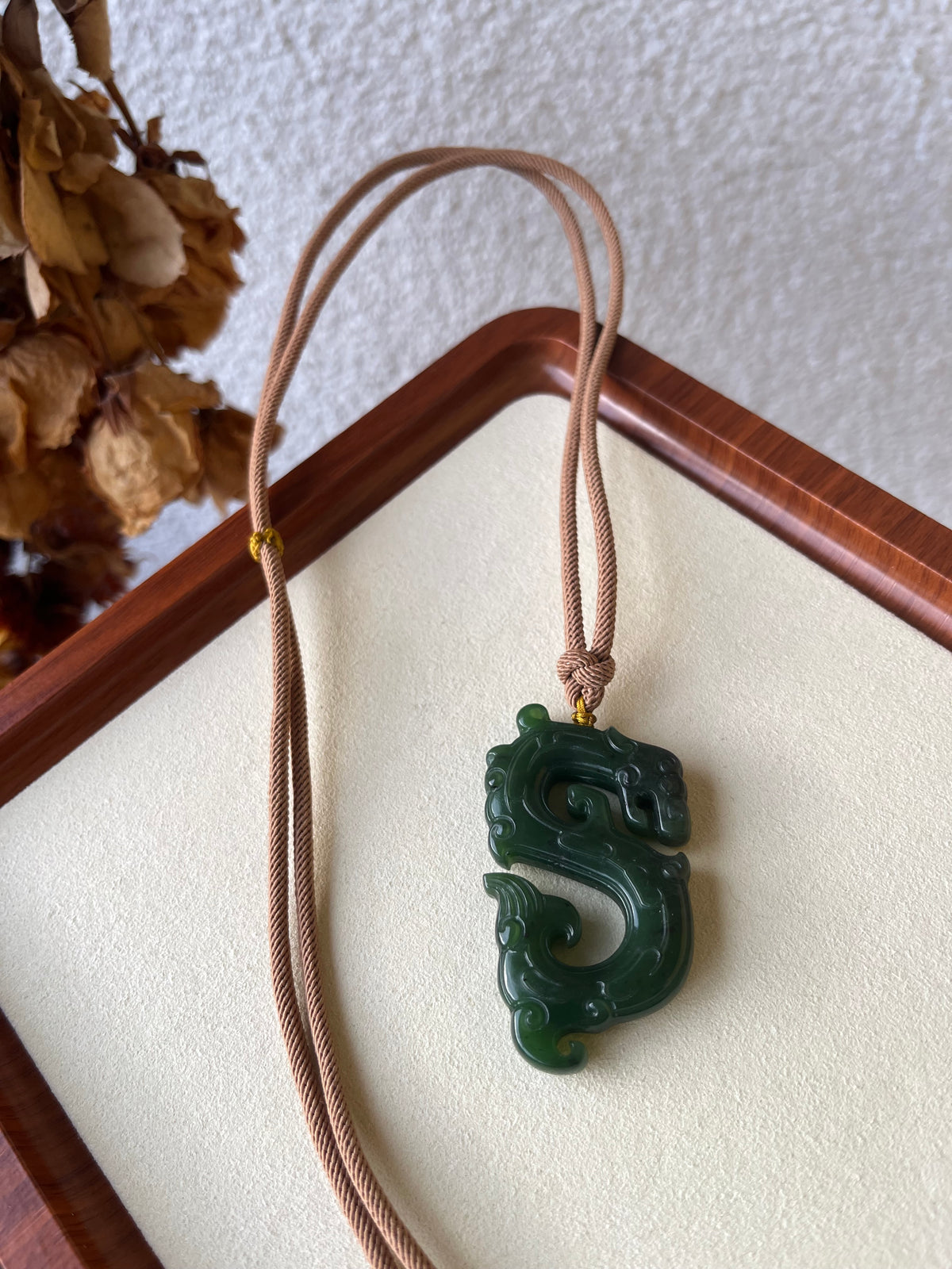 Green Hetian Jade Ancient Style Dragon Pendant | 和田碧玉仿古龙