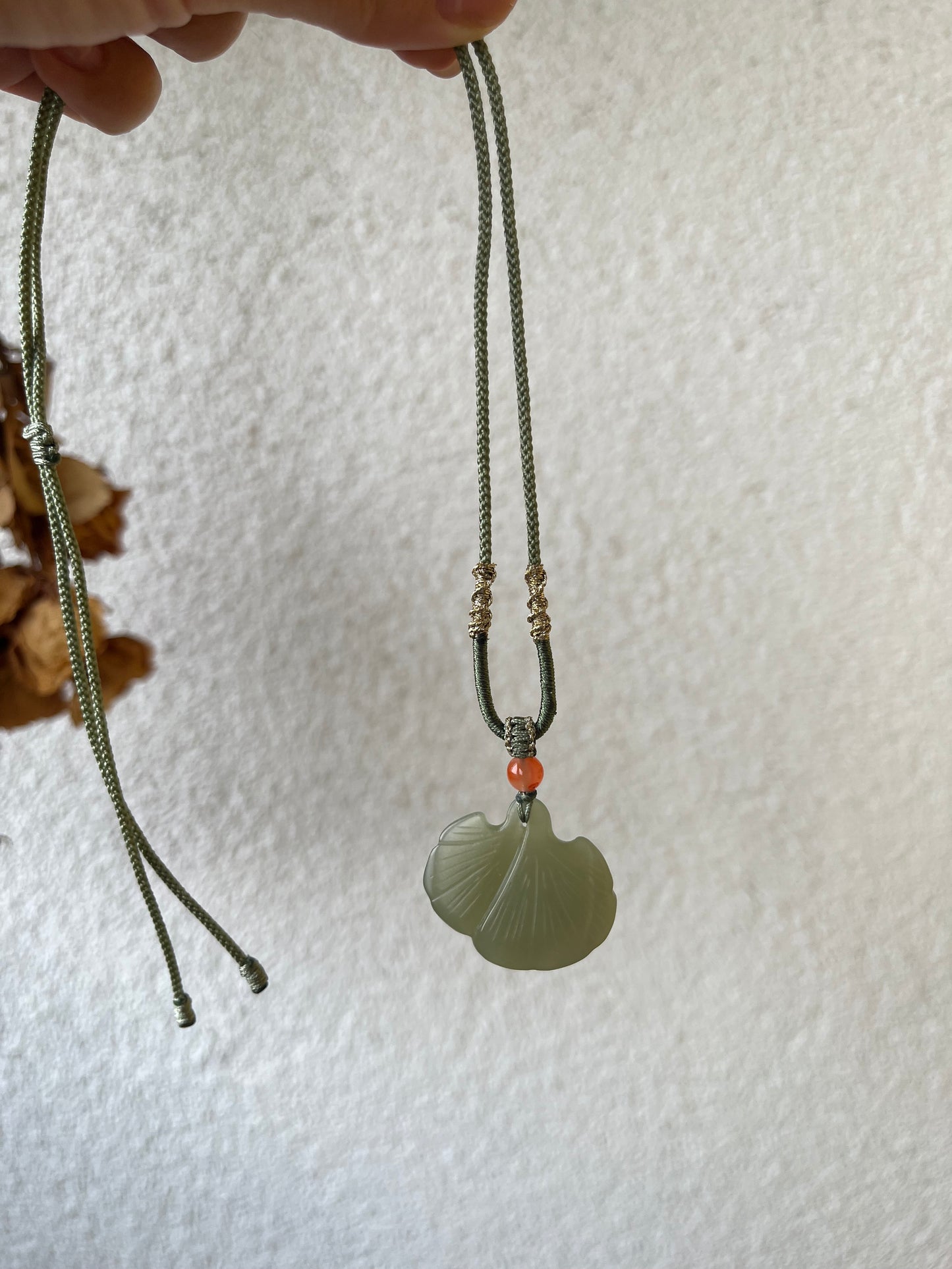 Hand Carved Green Hetian Jade Ginkgo Leaf