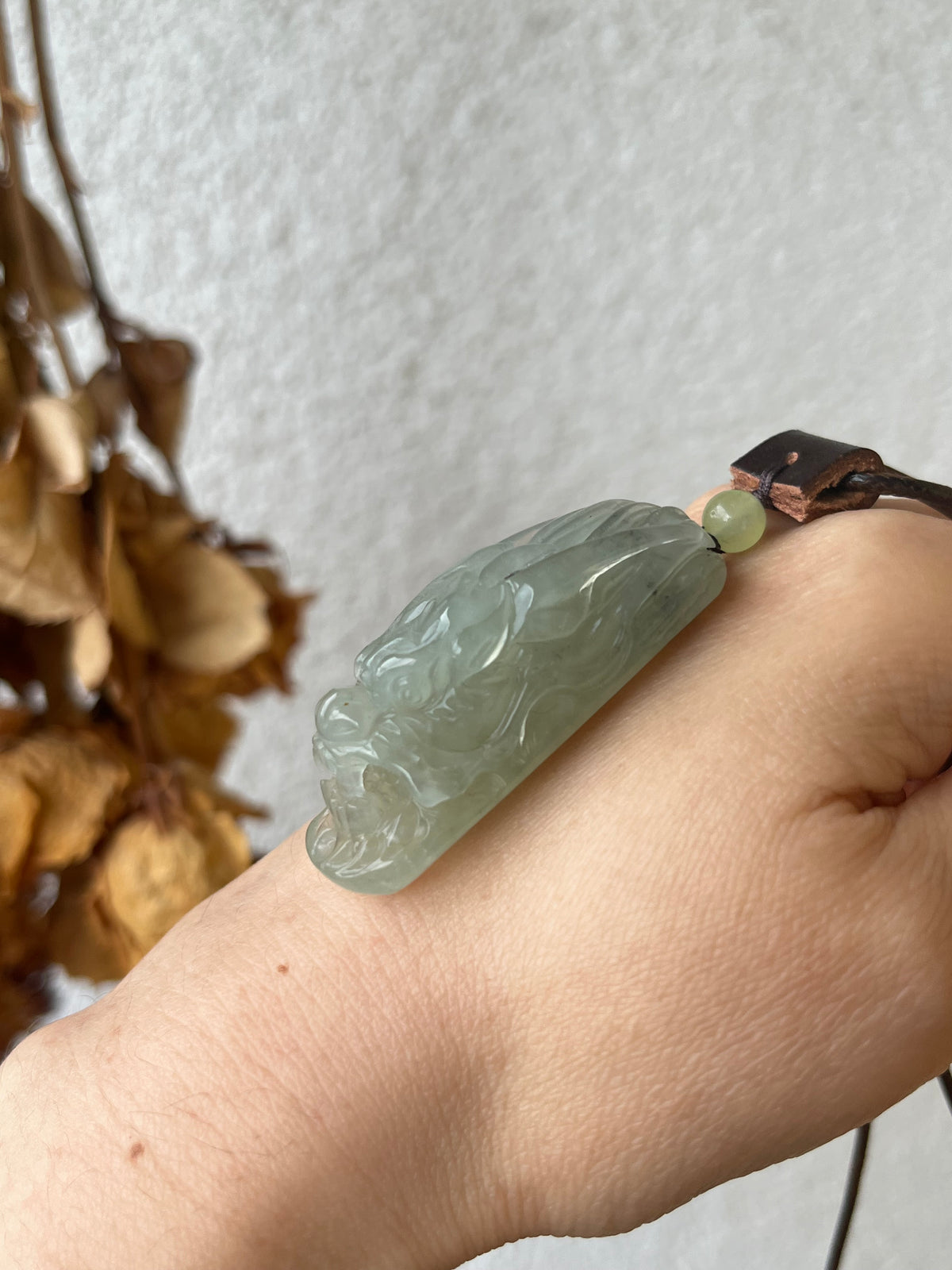 Hand Carved Xiu Jade Dragon Head Pendant | 手雕岫玉龙头