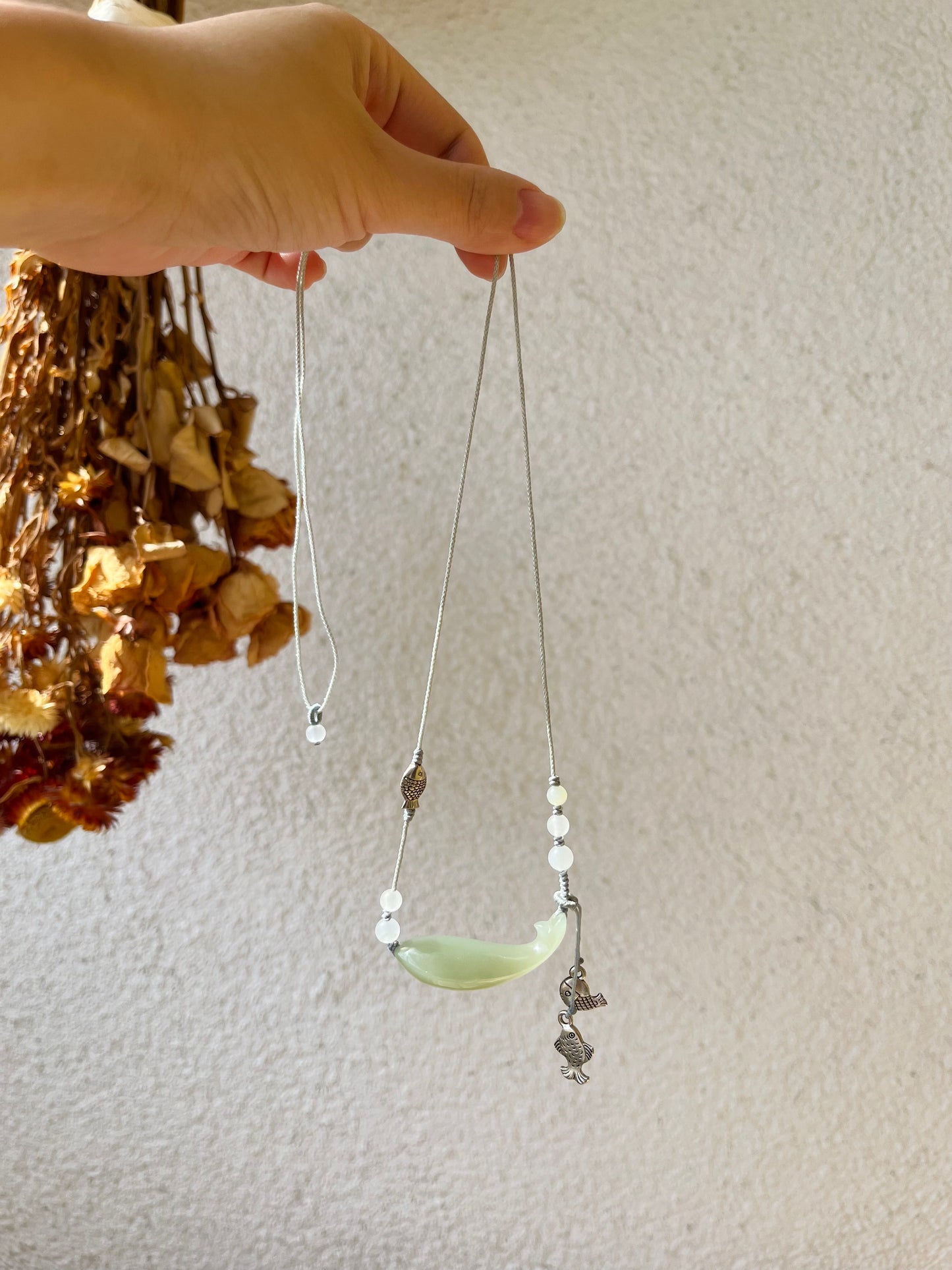 Designed Necklace Crafted from a Hand Carved Hetian Jade Fish Pendant, 设计款和田青海冰晴鱼项链