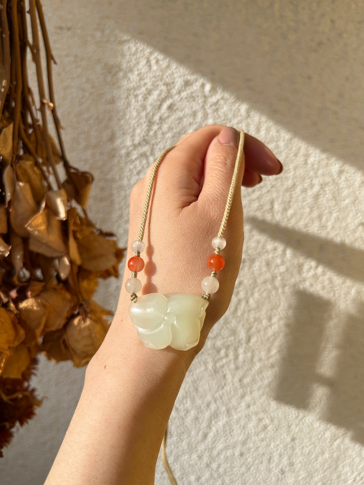 Hand Carved Hetian Jade Rose Pendant