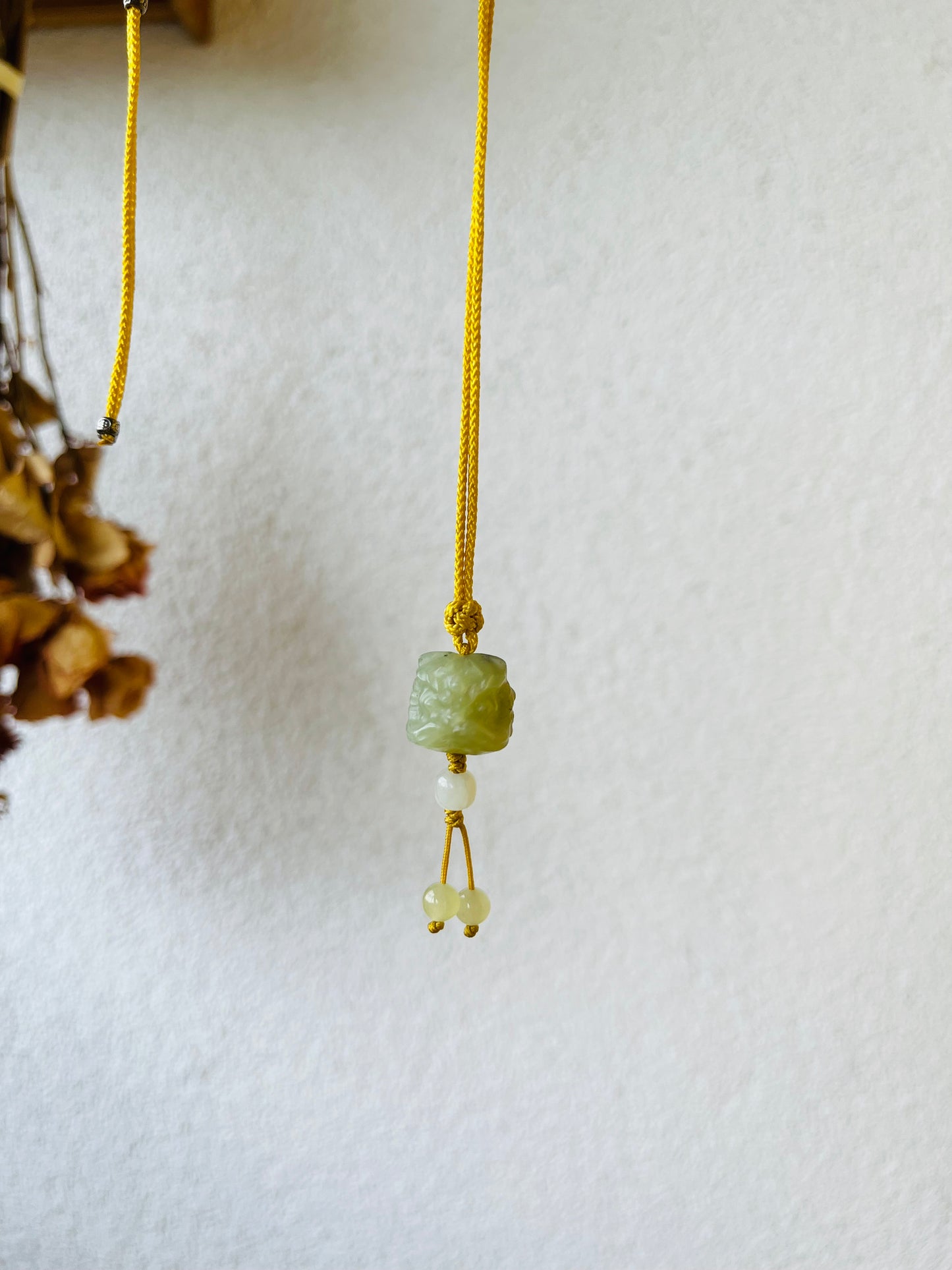 Carved Yellow Hetian Jade Chinese Lion Dance Head Pendant