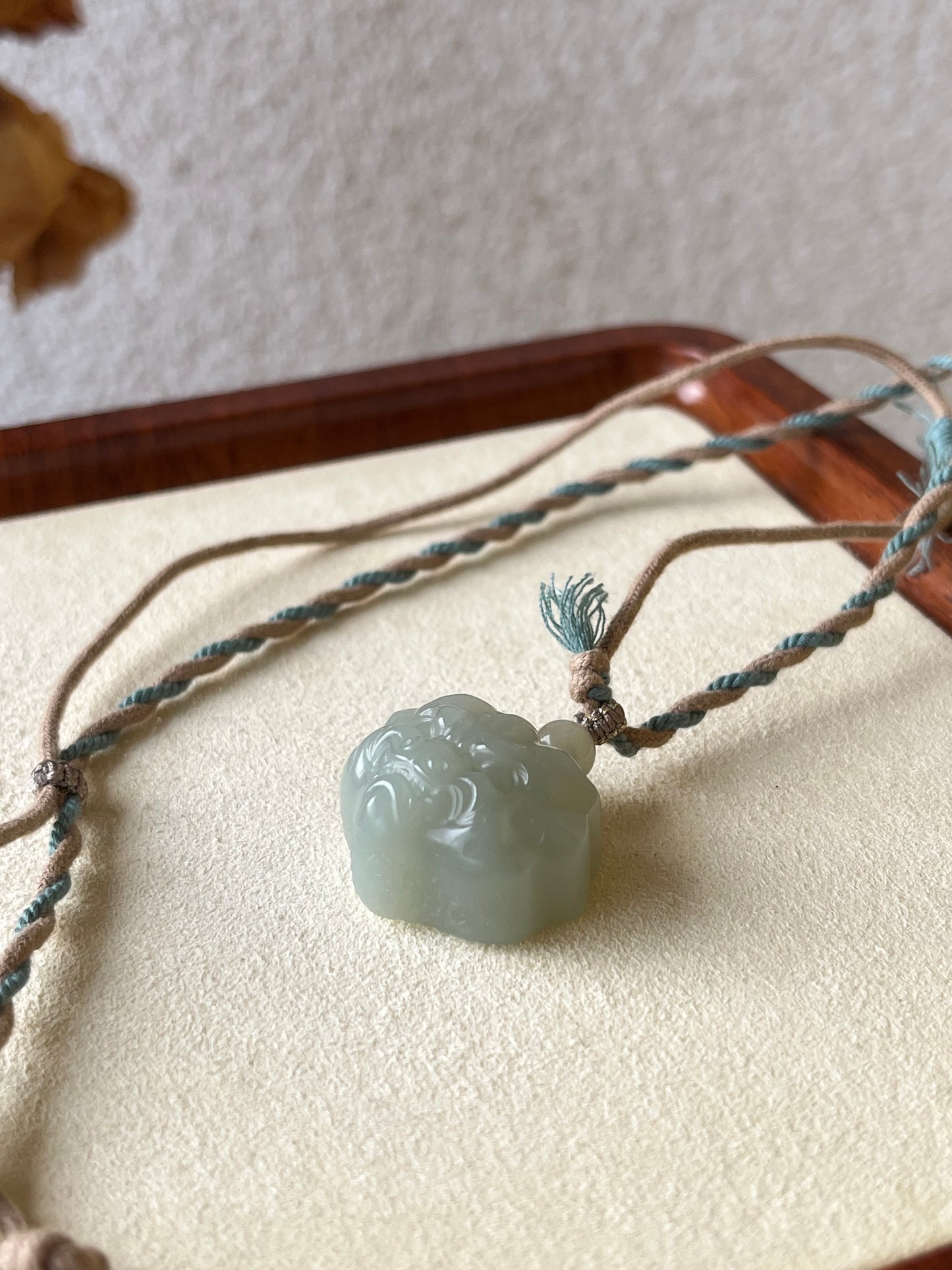 Blue Hetian Jade Beast Face Pendant | 和田且末蓝兽面