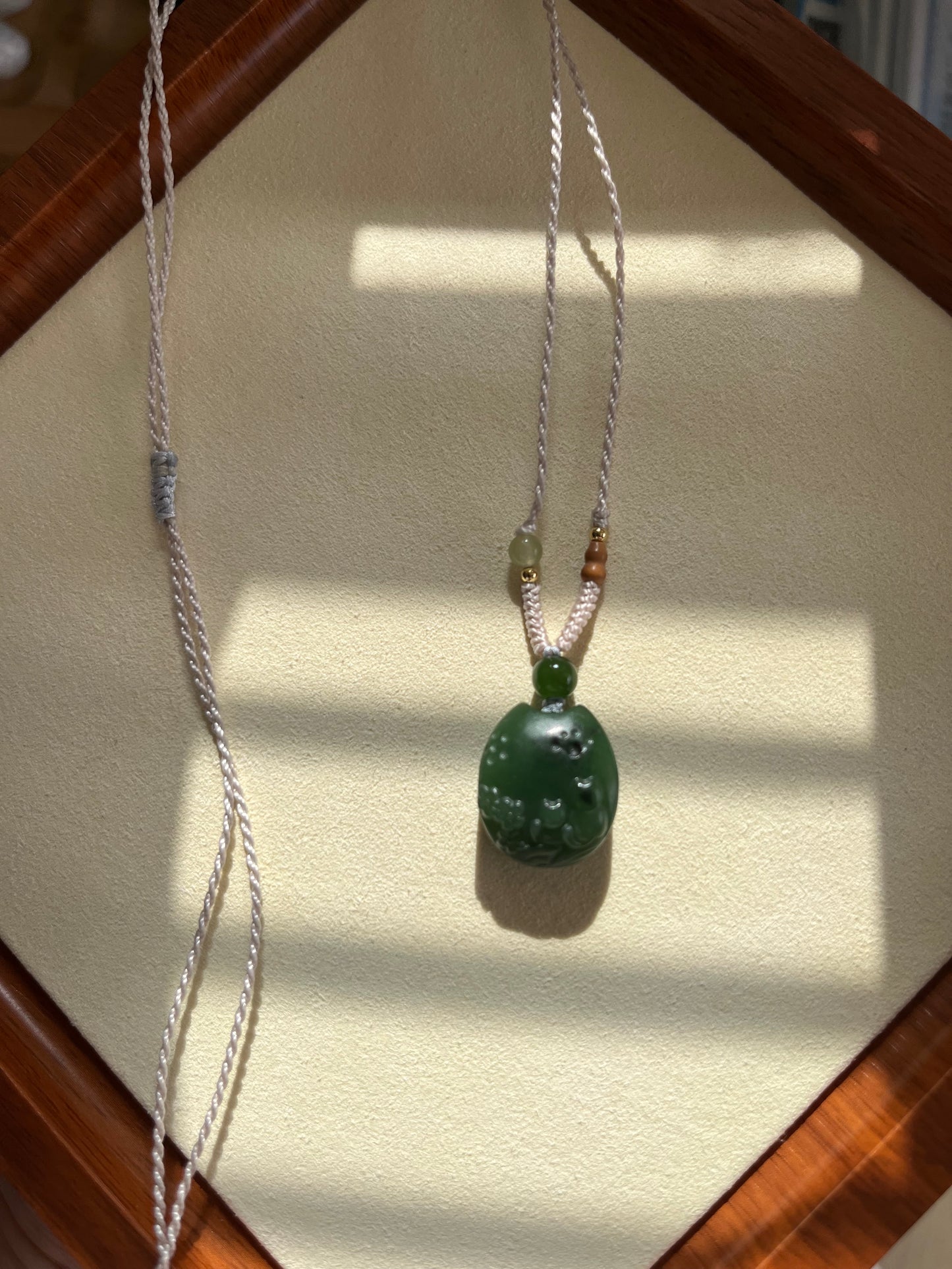 Green Hetian Jade Cat Necklace