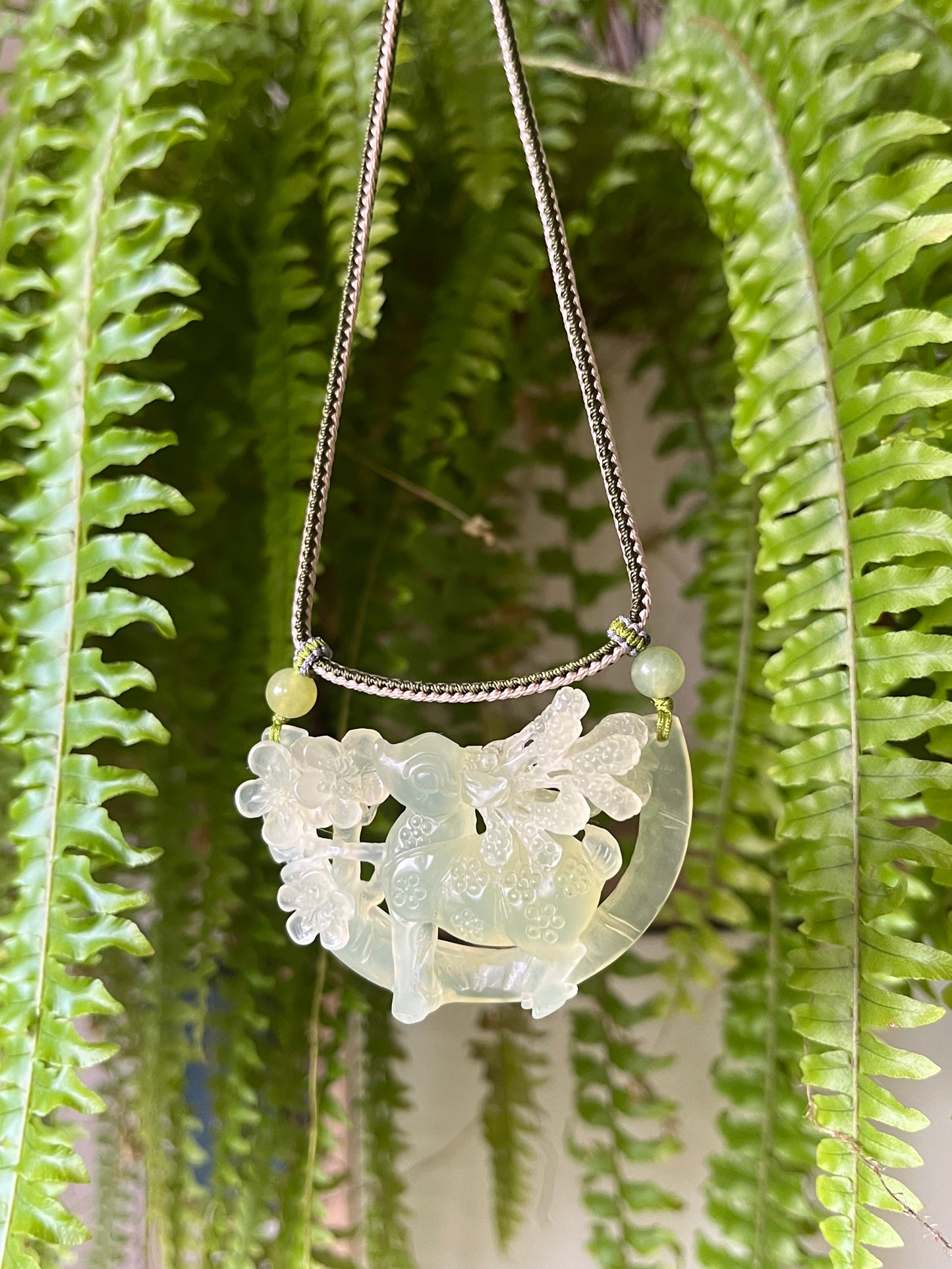 Hand Carved Icy Light Green Xiu Jade Sika Deer | 手雕岫玉梅花鹿