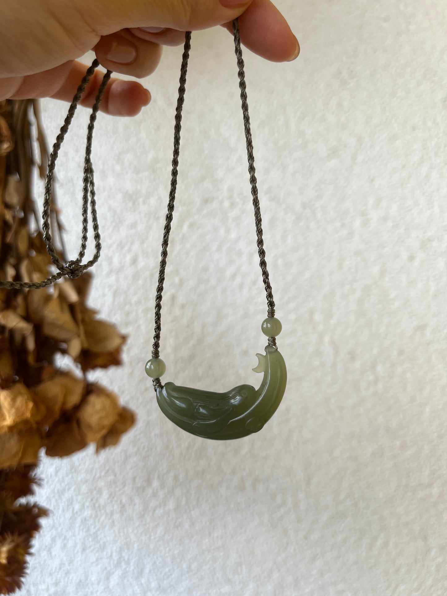 Hand Carved Light Green Hetian Jade Rabbit on the Moon Pendant