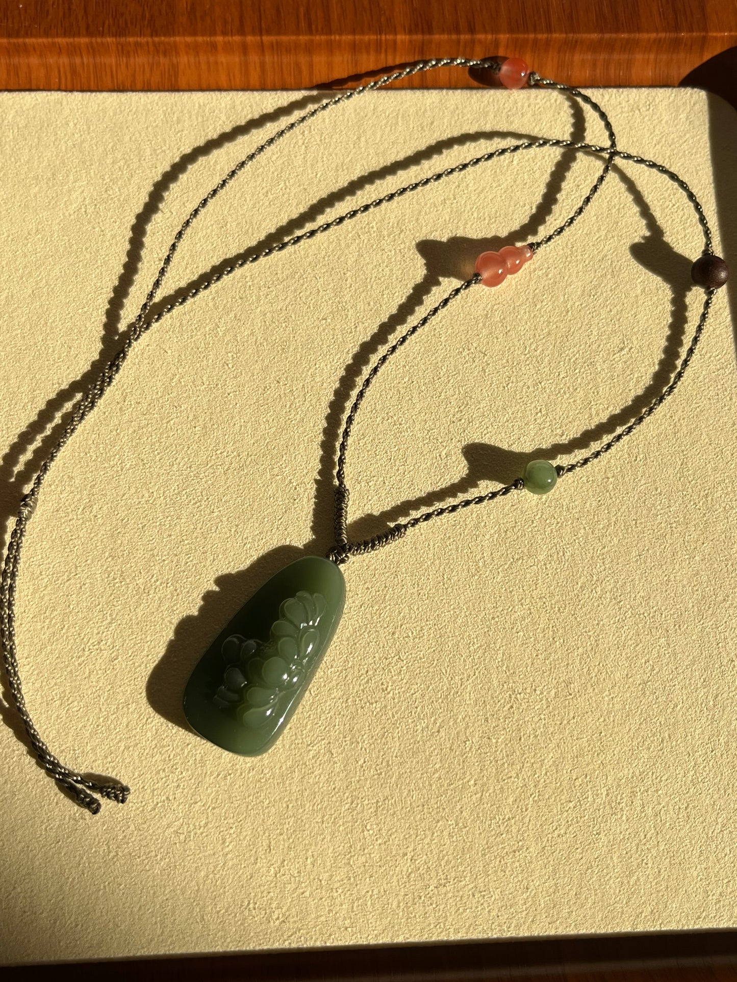 Hand Carved Green Hetian Jade Peony Flower Pendant | 手雕粉青牡丹牌