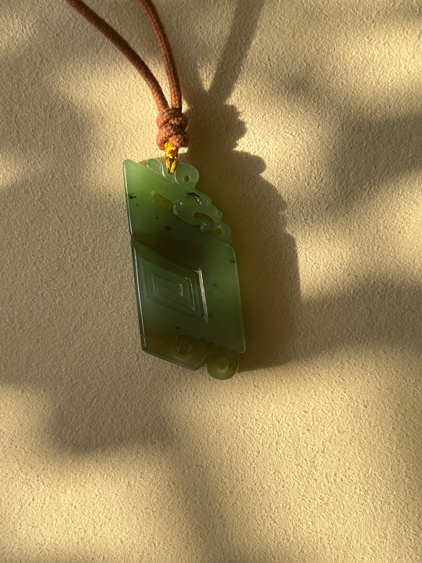 Hand Carved Green Hetian Jade Ancient Style Dragon Pendant | 和田碧玉仿古龙牌