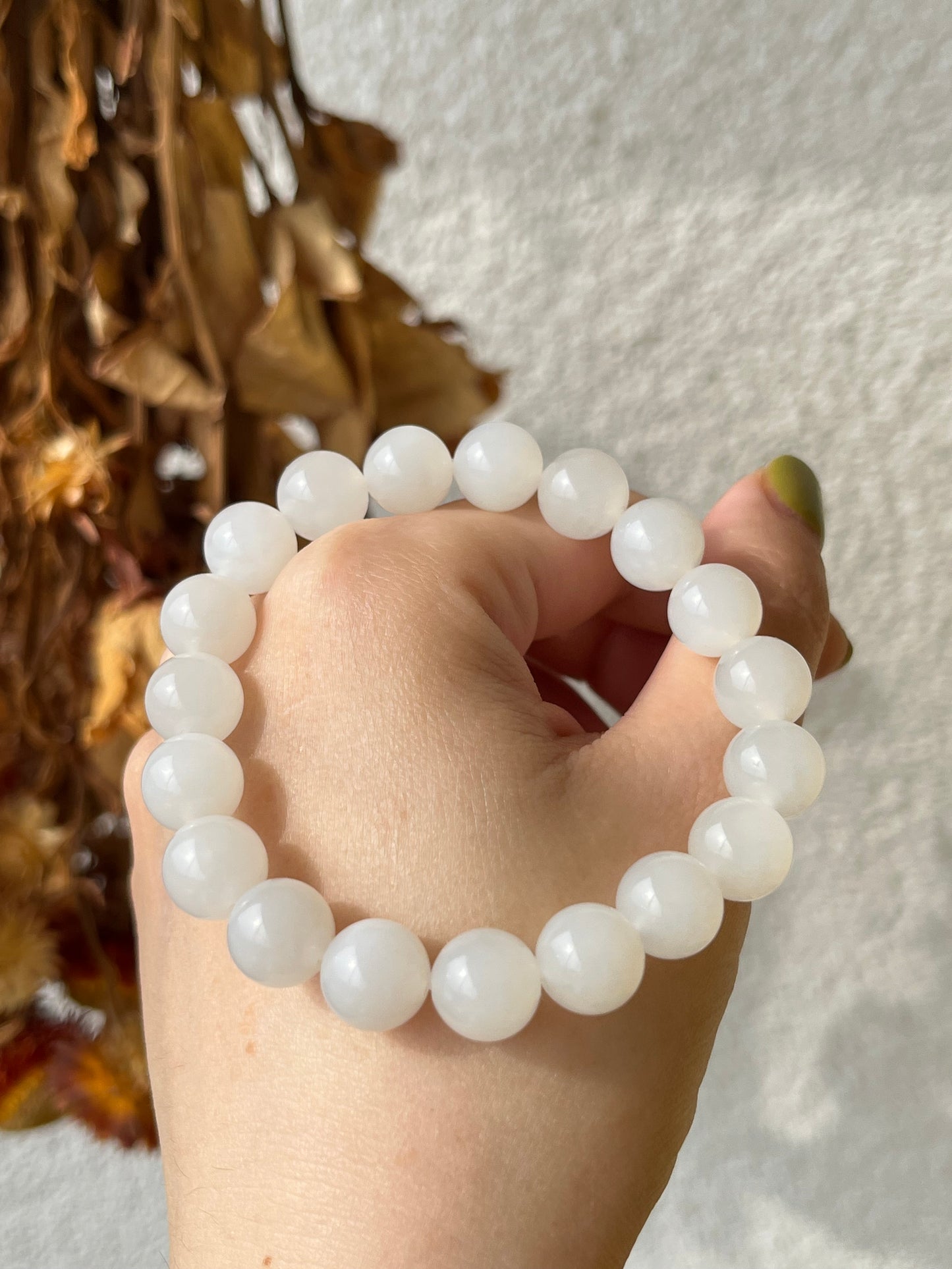 White Hetian Jade Beaded Bracelet 10mm | 青海和田白玉手串