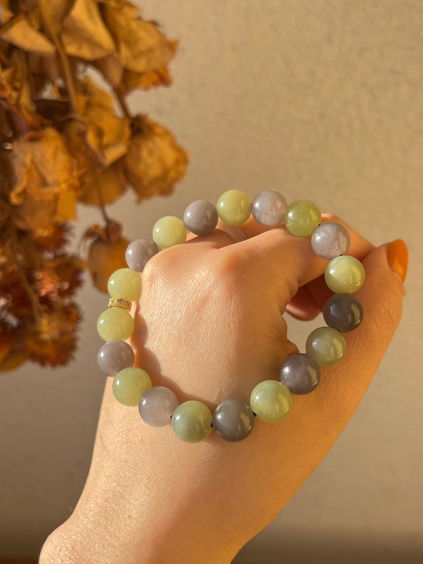 Purple and Green Hetian Jade Beaded Braclet 10mm
