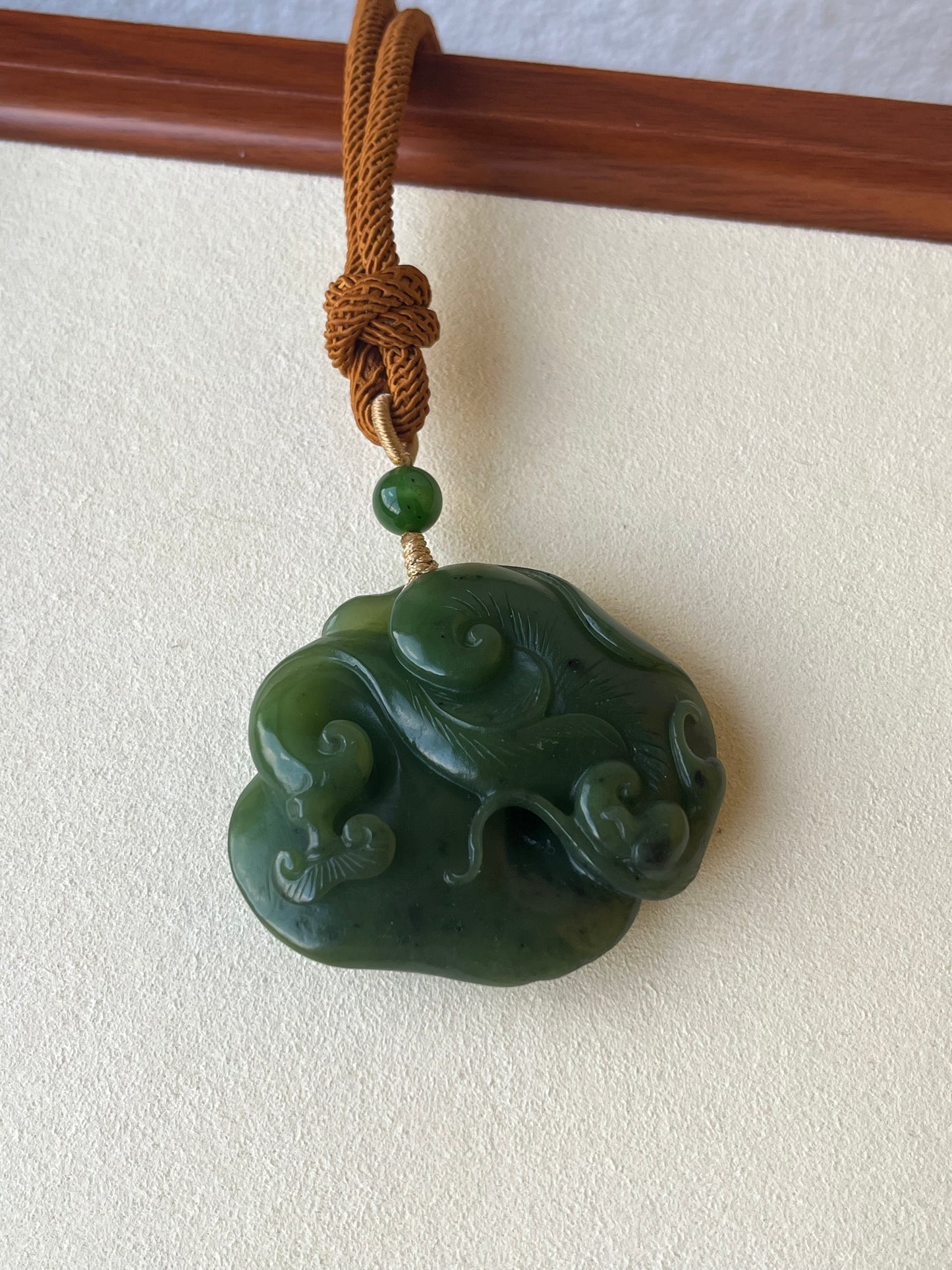 Hand Carved Green Hetian Jade Monkey with Linzhi Ruyi