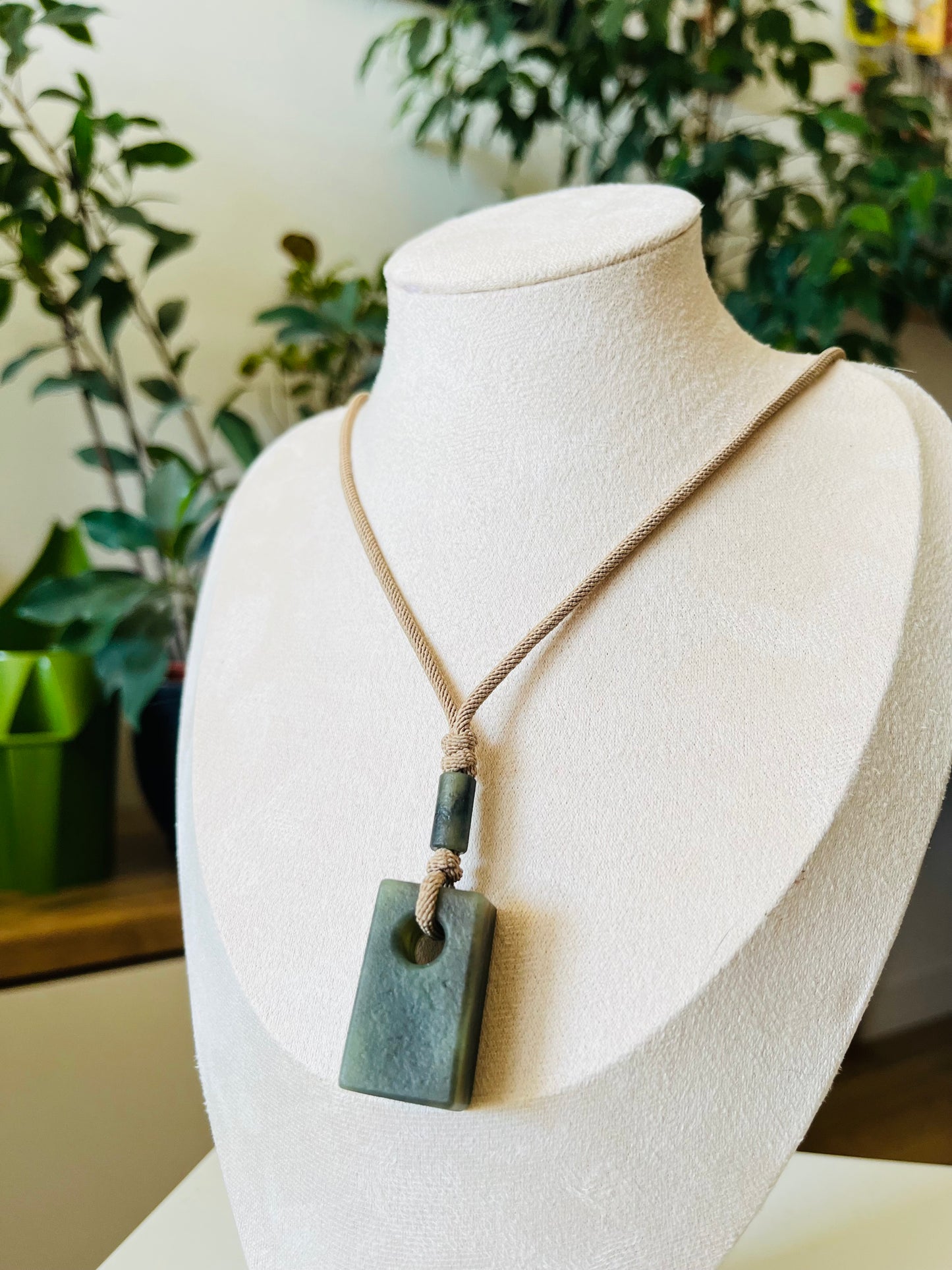 Neo-Chinese Blue-Gray Hetian Jade Flat Pendant Necklace, 和田青花古风吊坠