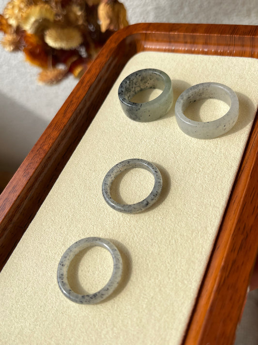 Qinghua Hetian Jade Rings | 和田点墨青花戒圈