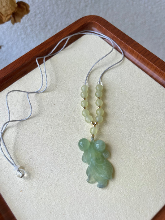 Hand Carved Xiu Jade Koi Fish Necklace