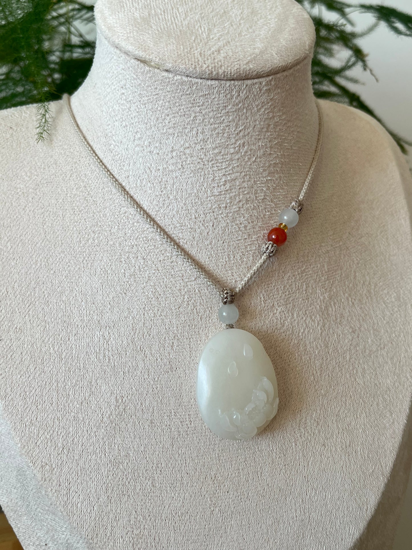 Hand Carved White Hetian Jade Lotus Pendant | 和田新疆山料白玉荷花牌